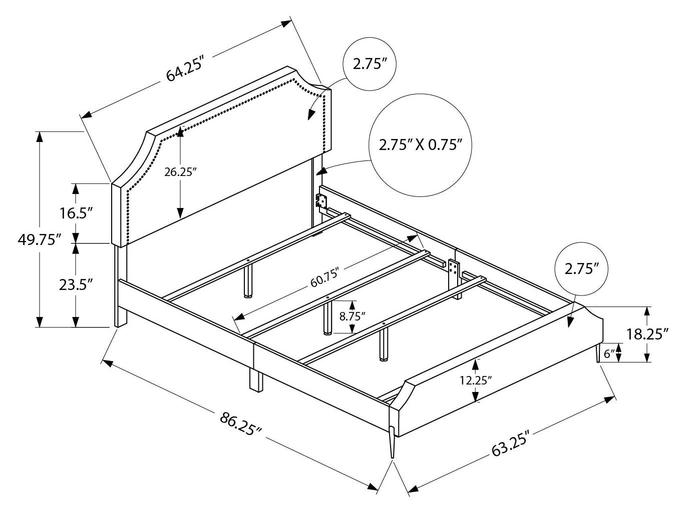 LIT - QUEEN SIZE / LIN BEIGE AVEC PIEDS EN MÉTAL CHROME