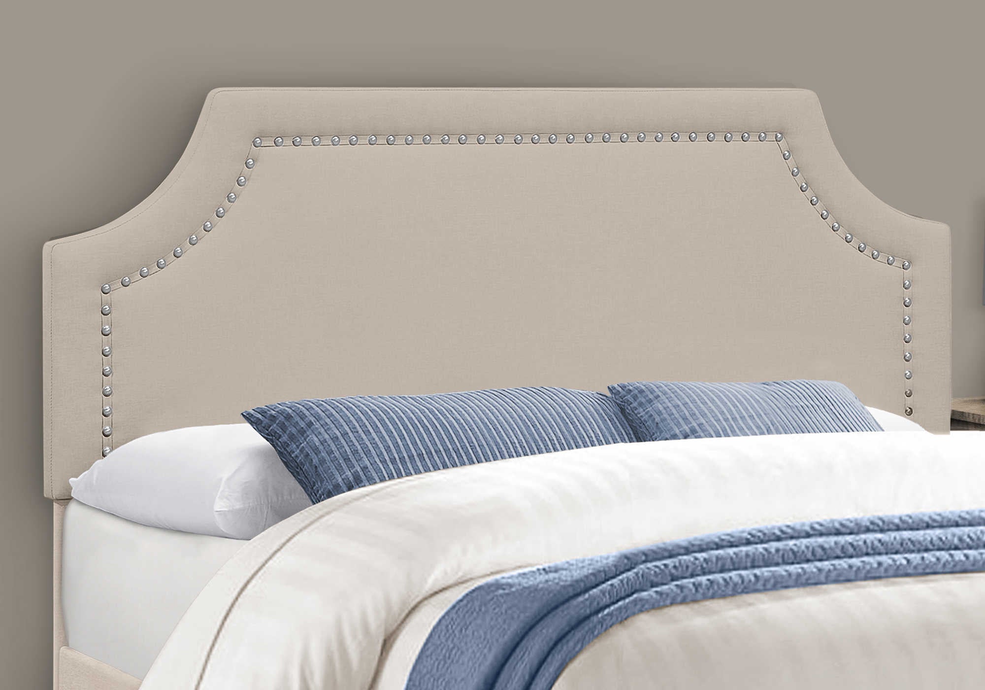 LIT - QUEEN SIZE / LIN BEIGE AVEC PIEDS EN MÉTAL CHROME