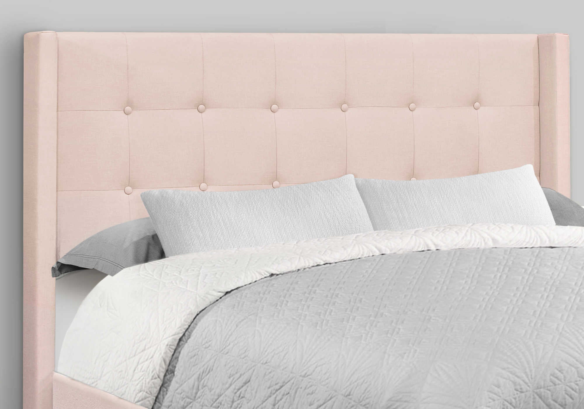 LIT - QUEEN SIZE / VELOURS ROSE AVEC PIEDS EN MÉTAL CHROME