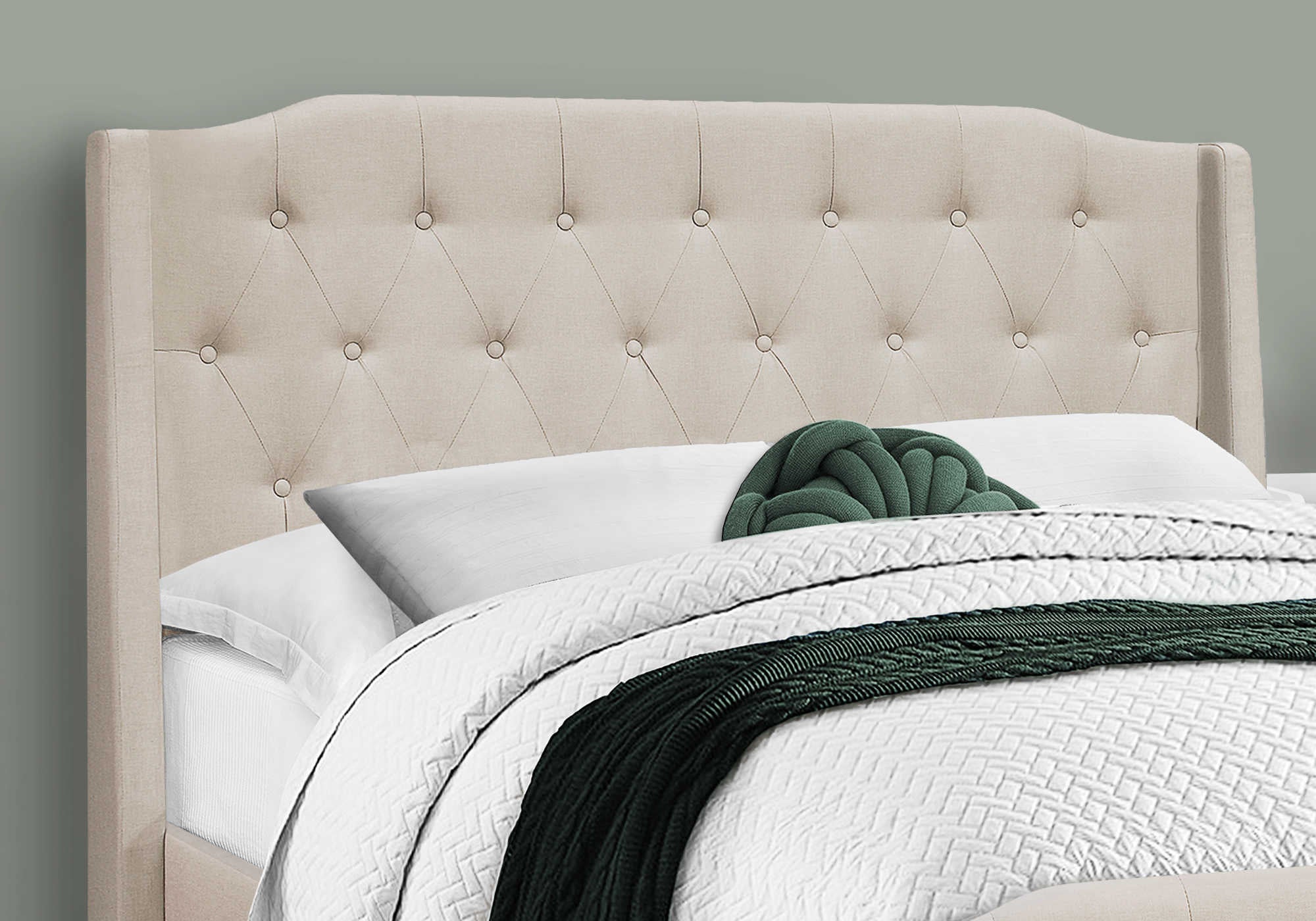 LIT - QUEEN SIZE / LIN BEIGE AVEC PIEDS EN MÉTAL CHROME