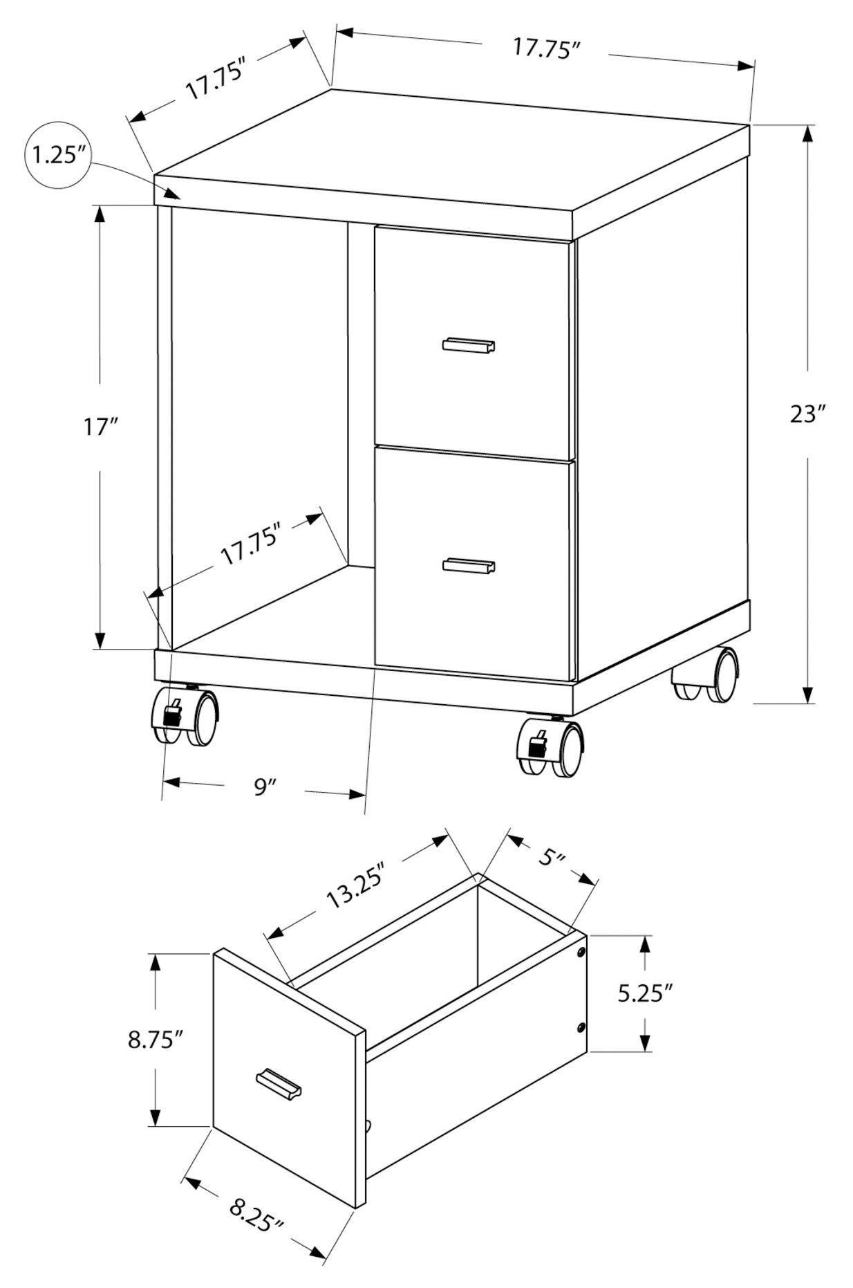 ARMOIRE DE BUREAU - ESPRESSO 2 TIROIR SUR ROULETTES ( Meuble Mtl )