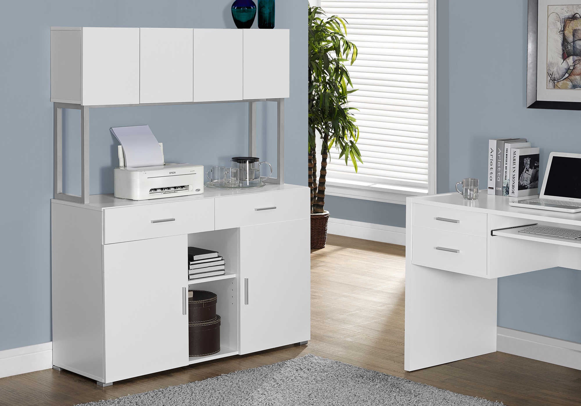 ARMOIRE DE BUREAU - 48"L / CRÉDENCE DE RANGEMENT BLANCHE ( Meuble Mtl )