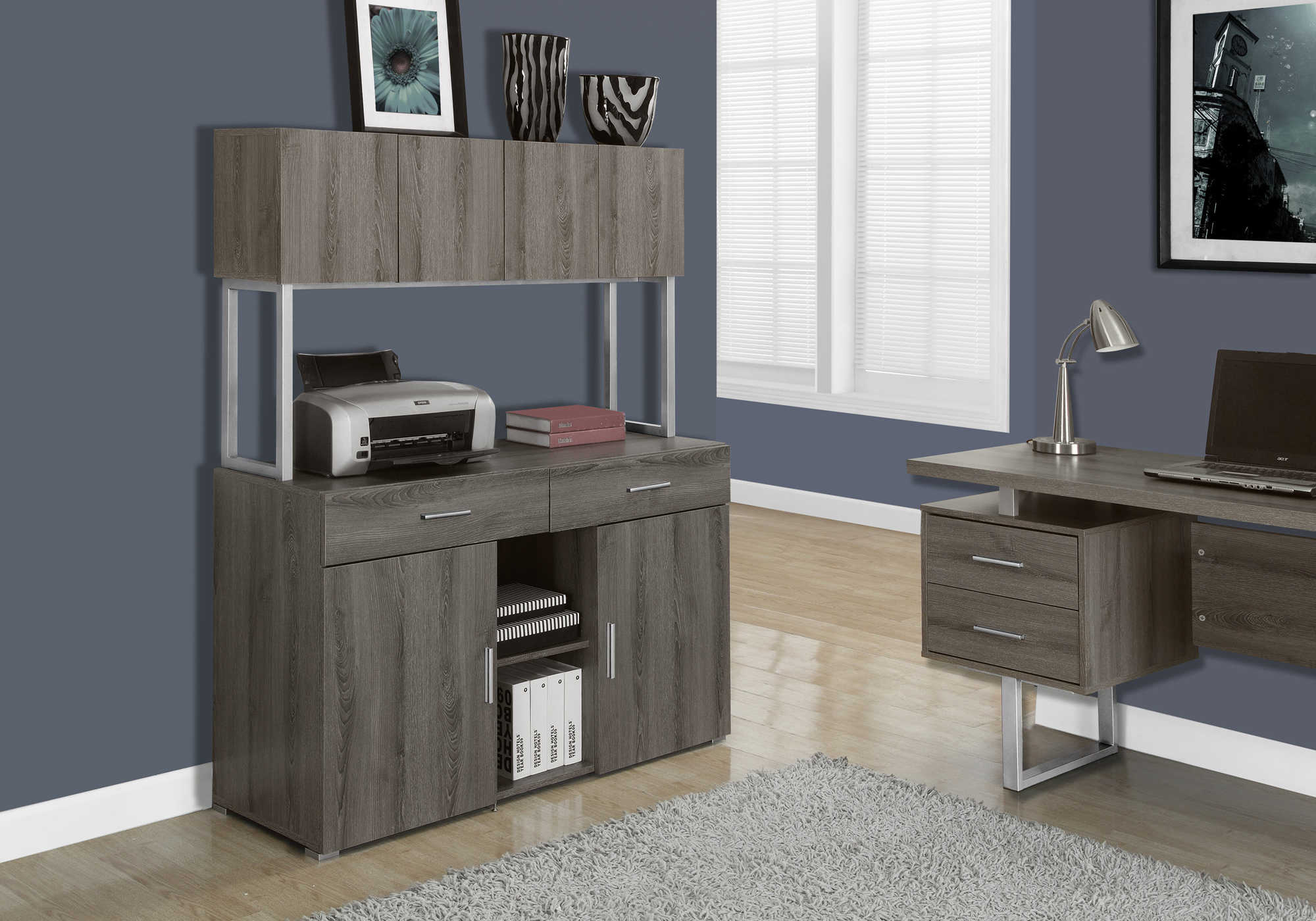 ARMOIRE DE BUREAU - 48"L / CRÉDENCE DE RANGEMENT TAUPE FONCÉ ( Meuble Mtl )