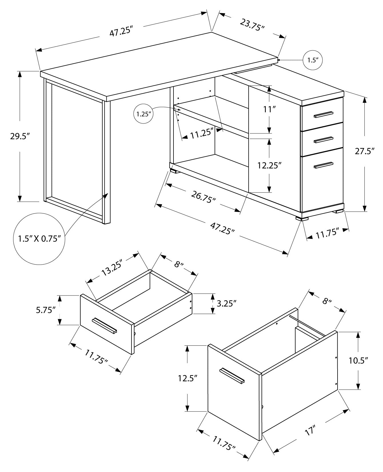 BUREAU D'ORDINATEUR - COIN DROIT OU GAUCHE TAUPE FONCÉ ( Meuble Mtl ) 