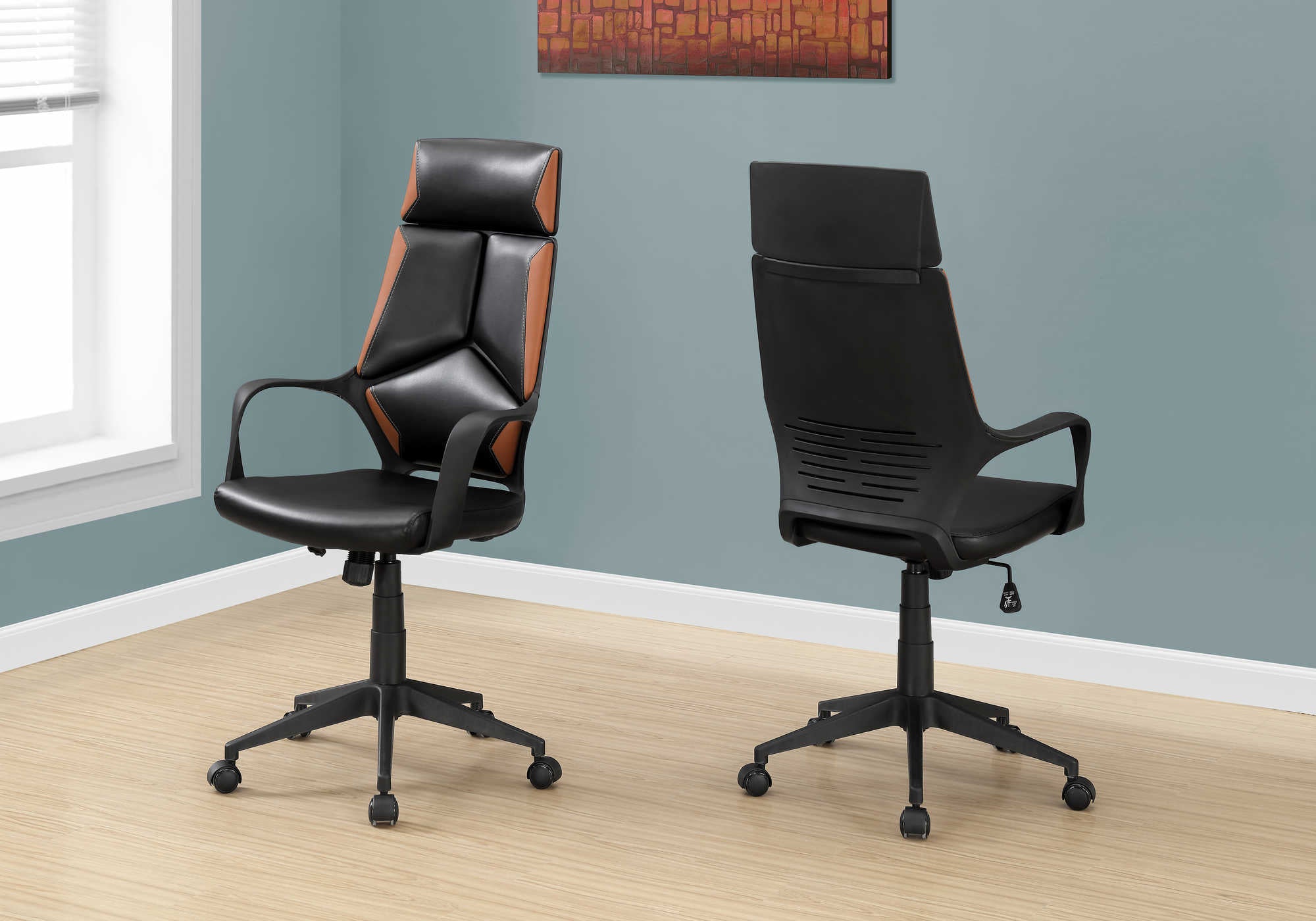 CHAISE DE BUREAU - NOIR / SIMILI-CUIR MARRON / EXECUTIVE ( Meuble Mtl ) 