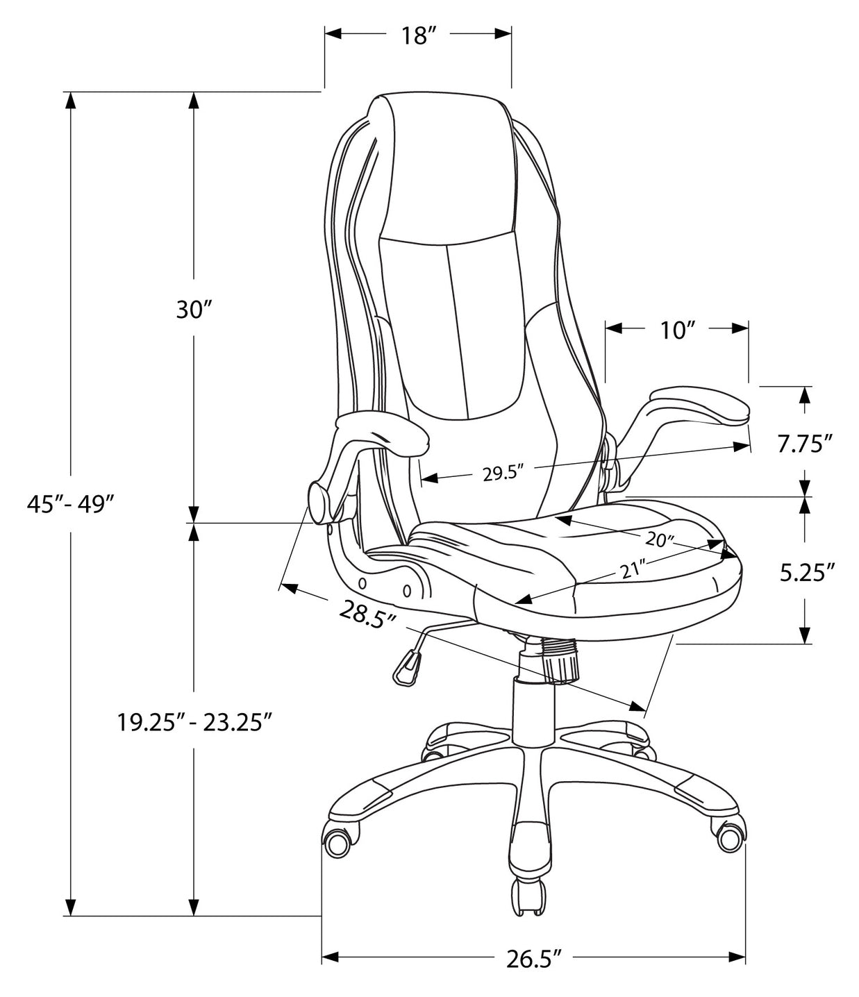 CHAISE DE BUREAU - SIMILI-CUIR NOIR / DOSSIER HAUT EXECUTIVE ( Meuble Mtl ) 