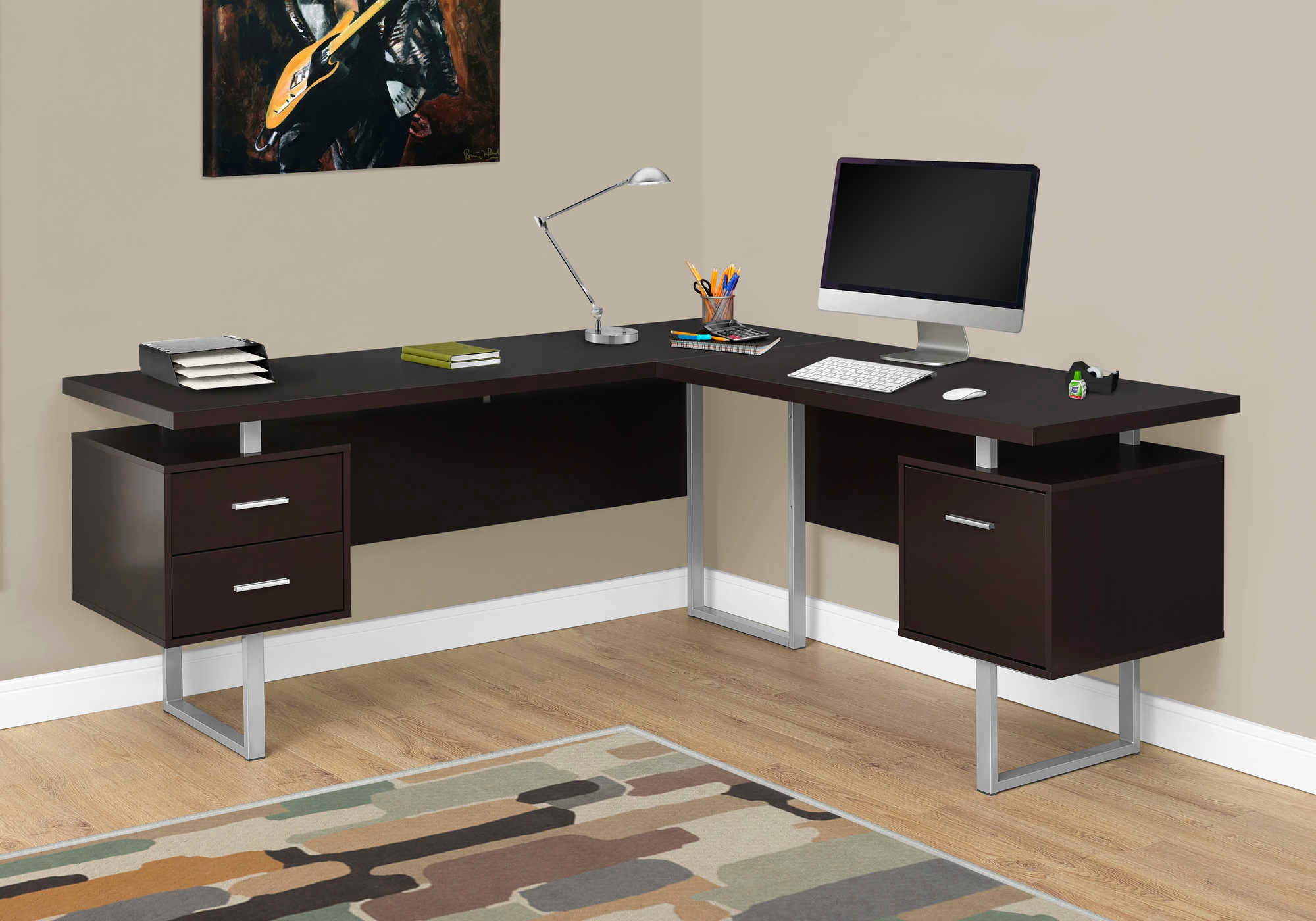 BUREAU D'ORDINATEUR - 70"L / ESPRESSO ORIENTATION GAUCHE OU DROITE ( Meuble Mtl ) 