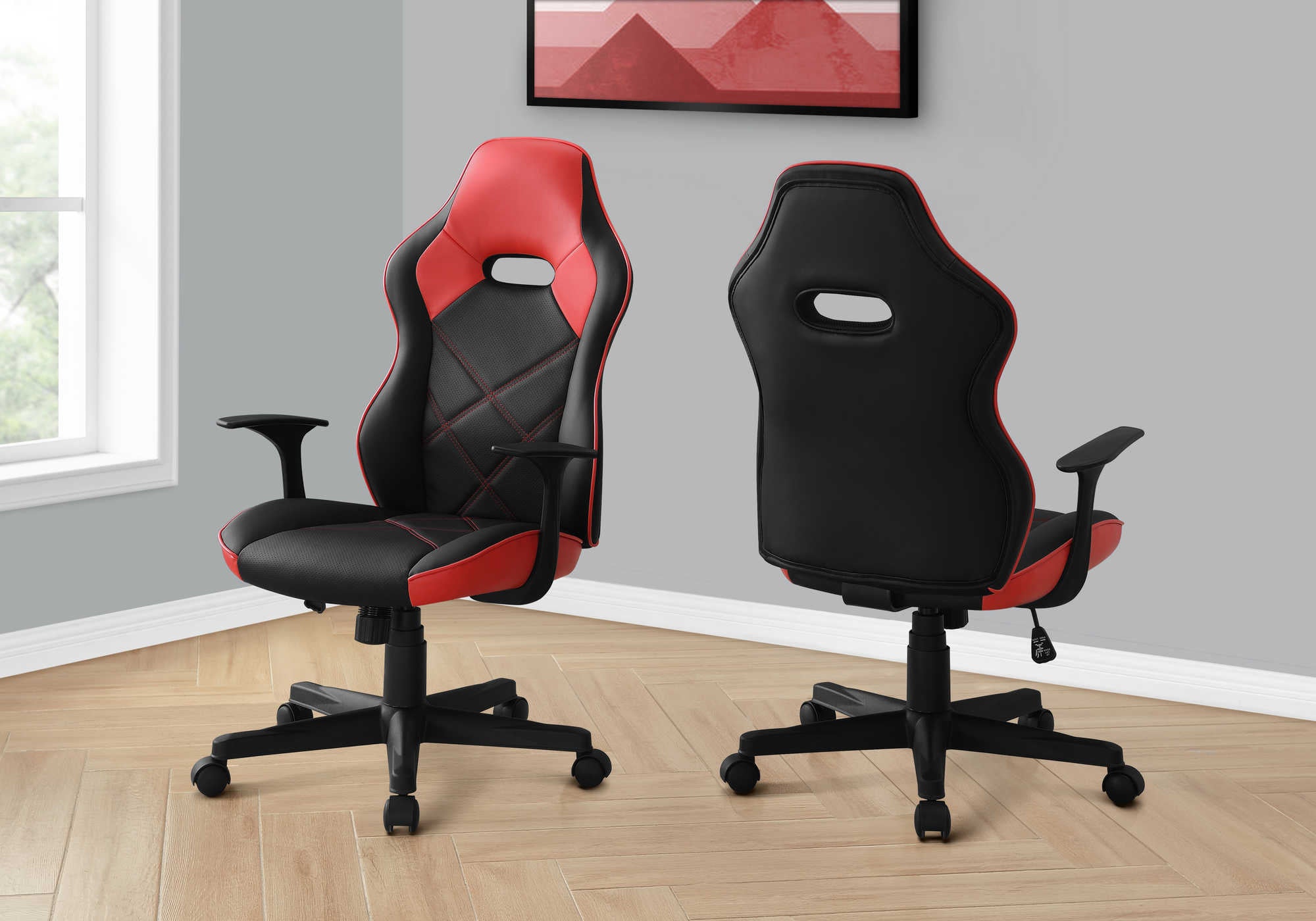 CHAISE DE BUREAU - GAMING / NOIR / SIMILI-CUIR ROUGE ( Meuble Mtl ) 