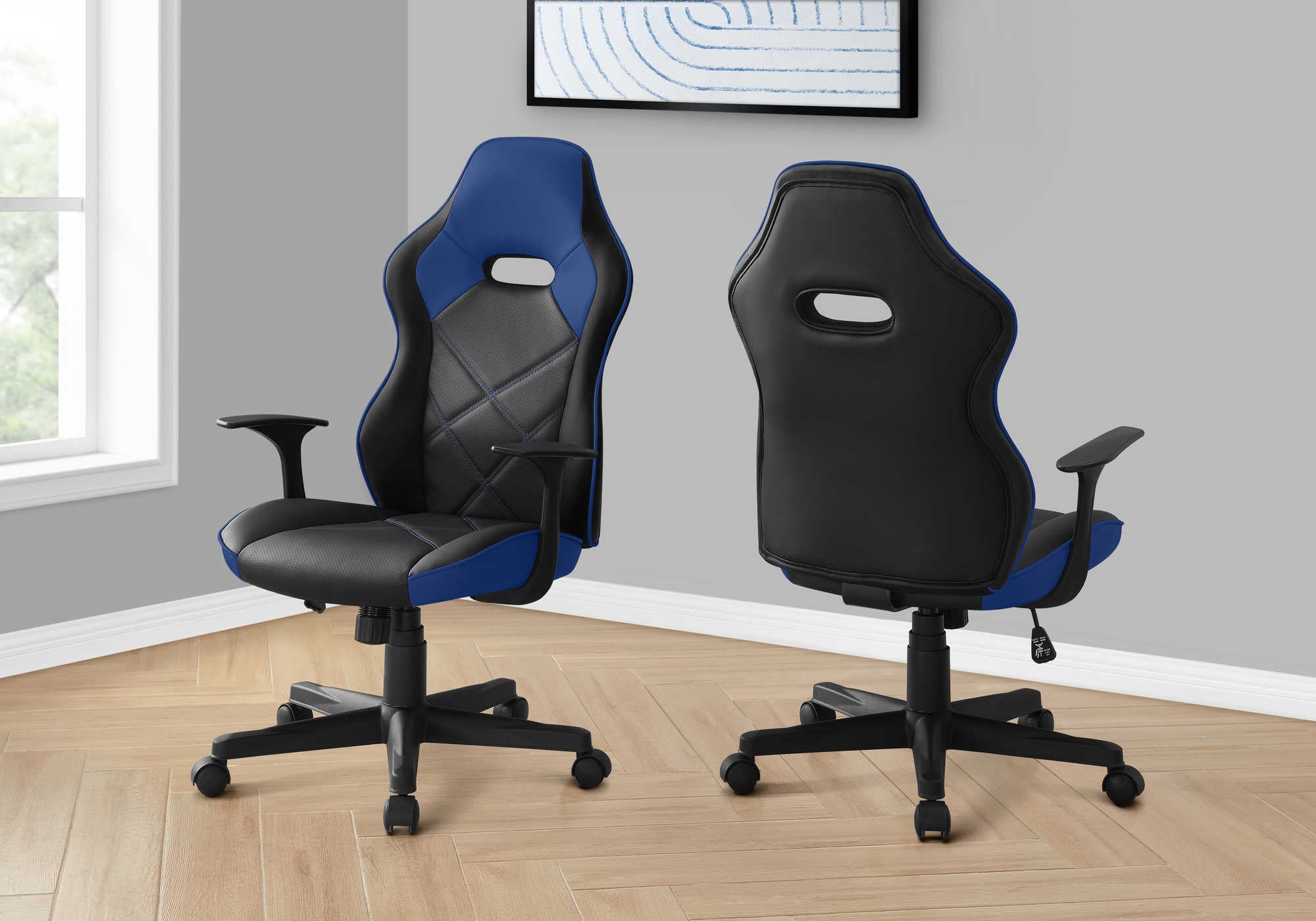 CHAISE DE BUREAU - GAMING / NOIR / SIMILI-CUIR BLEU ( Meuble Mtl ) 