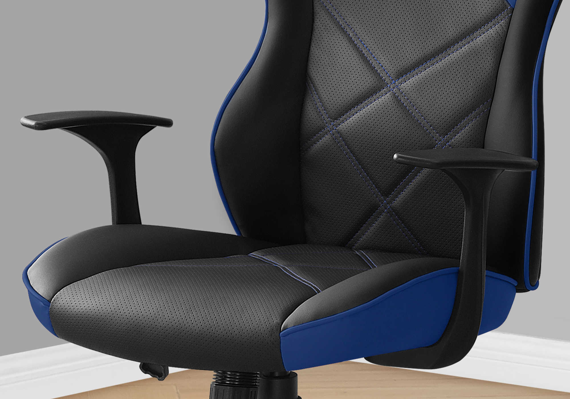 CHAISE DE BUREAU - GAMING / NOIR / SIMILI-CUIR BLEU ( Meuble Mtl ) 