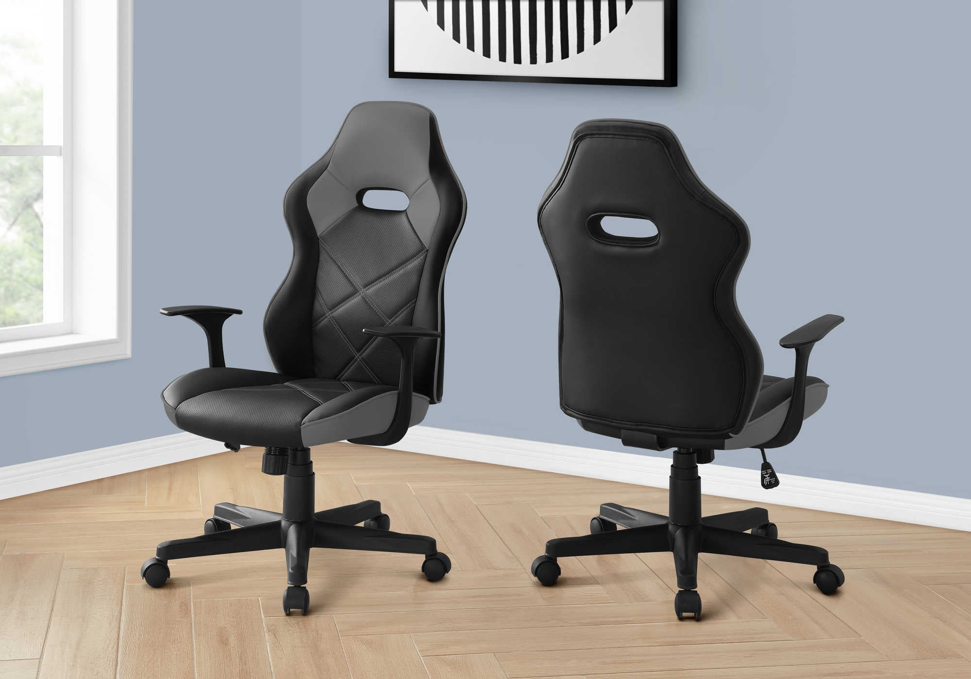 CHAISE DE BUREAU - GAMING / NOIR / SIMILI-CUIR GRIS ( Meuble Mtl ) 