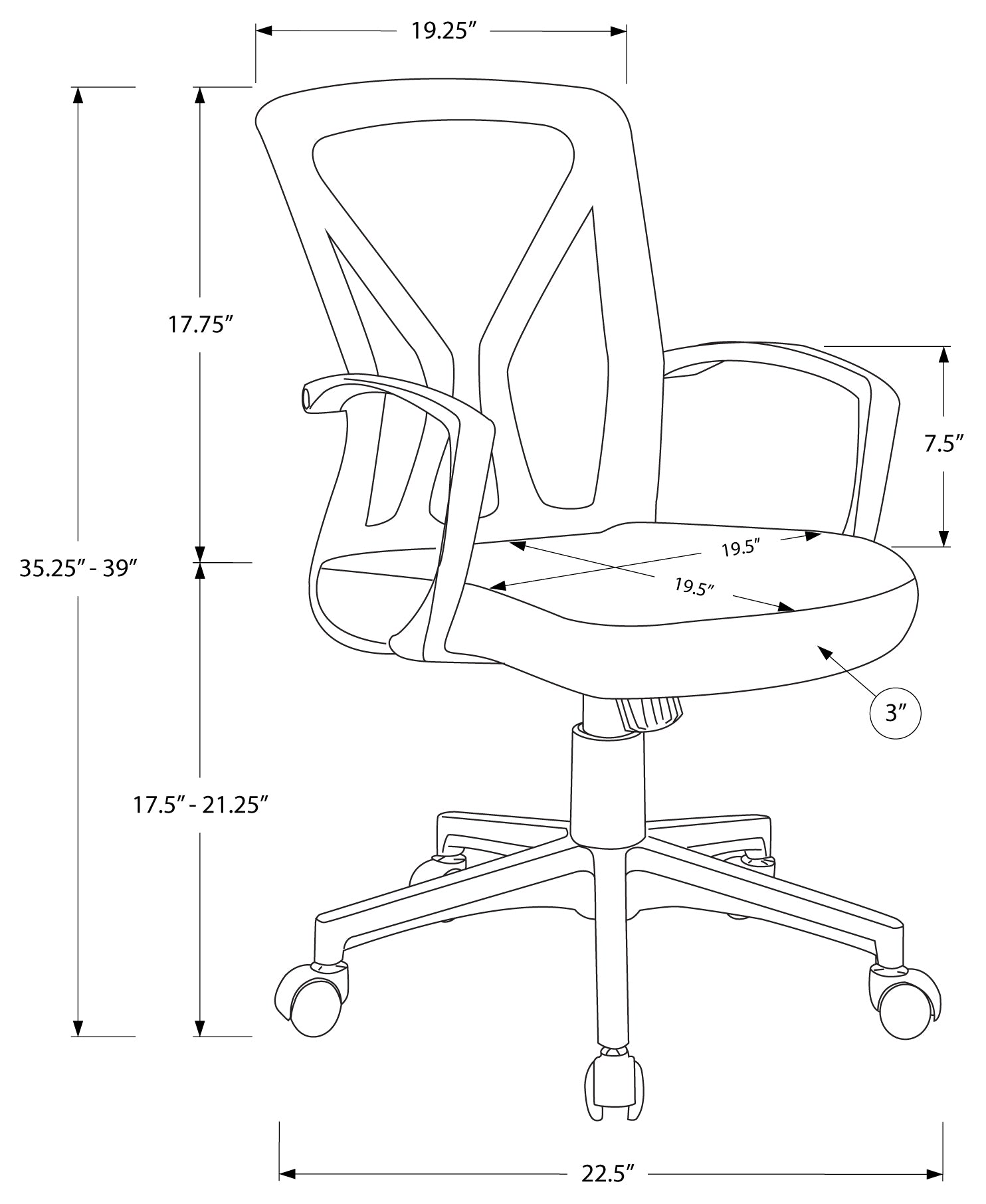 CHAISE DE BUREAU - BLANCHE / PIETEMENT NOIR SUR ROULETTES ( Meuble Mtl ) 