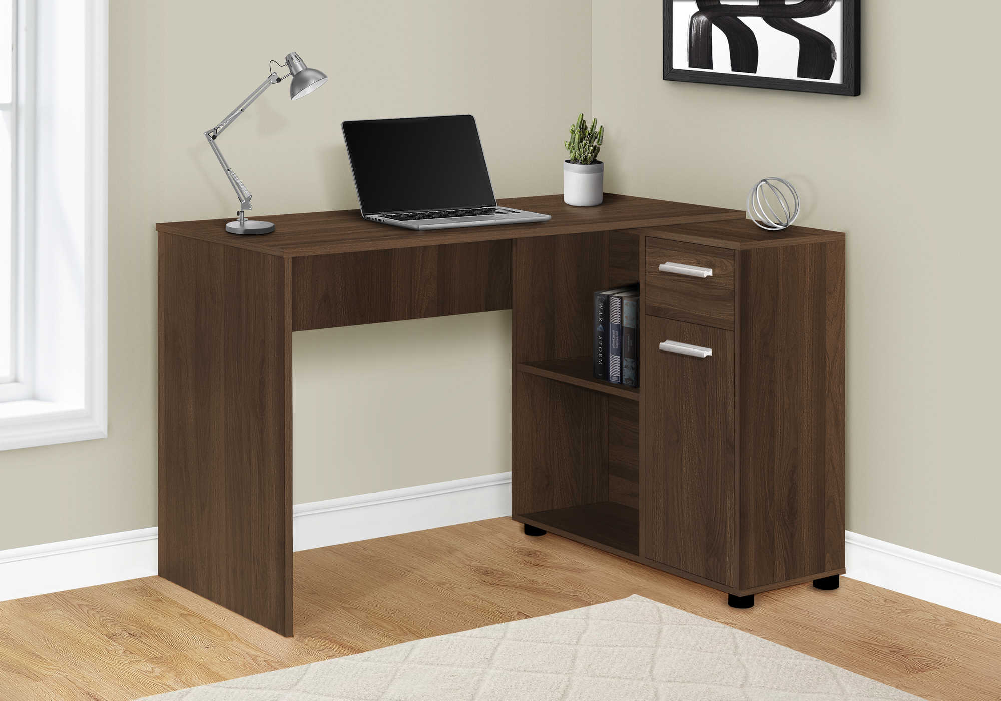 BUREAU D'ORDINATEUR - 46"L / NOYER FONCÉ / ARMOIRE DE RANGEMENT ( Meuble Mtl ) 