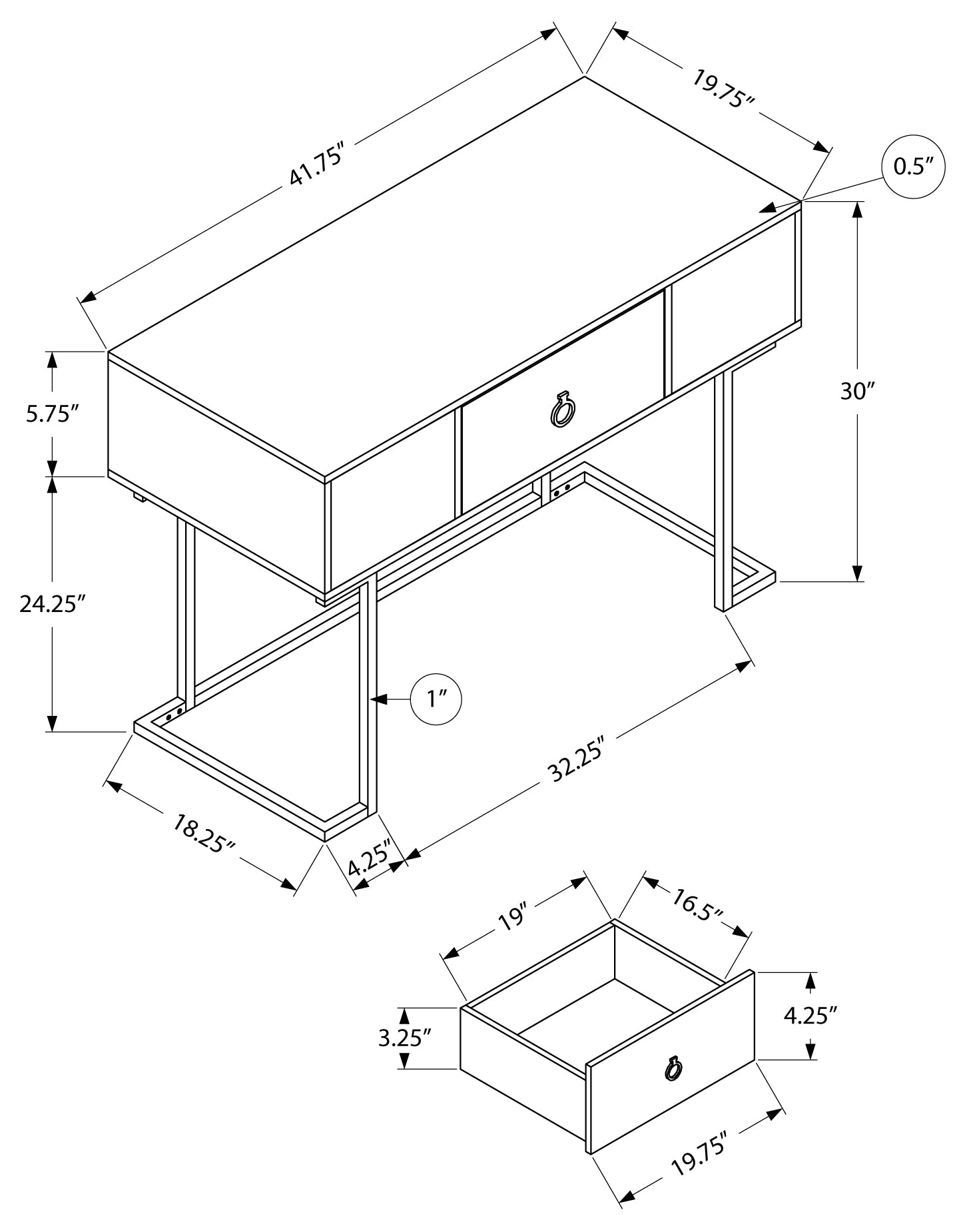 BUREAU D'ORDINATEUR - 42"L / BLANC / METAL NOIR 