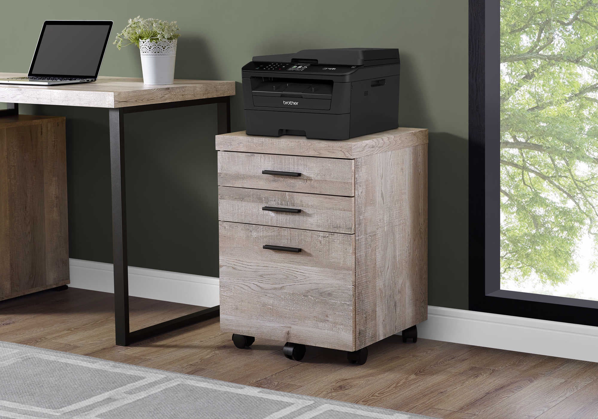 CLASSEUR - 3 TIROIRS / BOIS DE RÉCUPÉRATION TAUPE / ROULETTES ( Meuble Mtl ) 