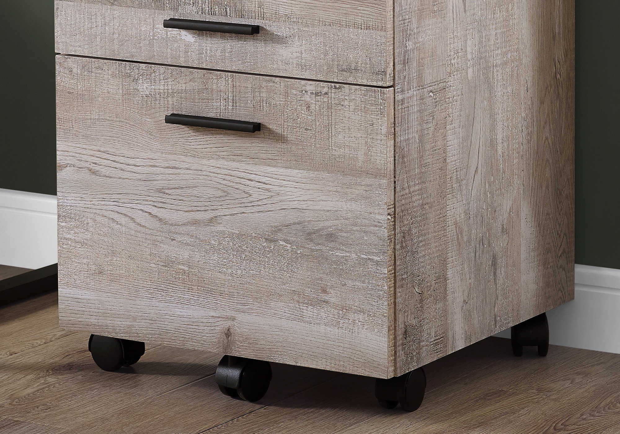 CLASSEUR - 3 TIROIRS / BOIS DE RÉCUPÉRATION TAUPE / ROULETTES ( Meuble Mtl ) 