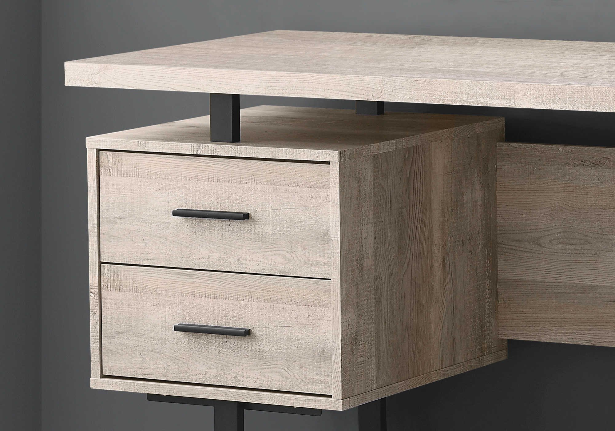 BUREAU D'ORDINATEUR - 60"L / BOIS DE RÉCUPÉRATION TAUPE / MÉTAL NOIR ( Meuble Mtl ) 