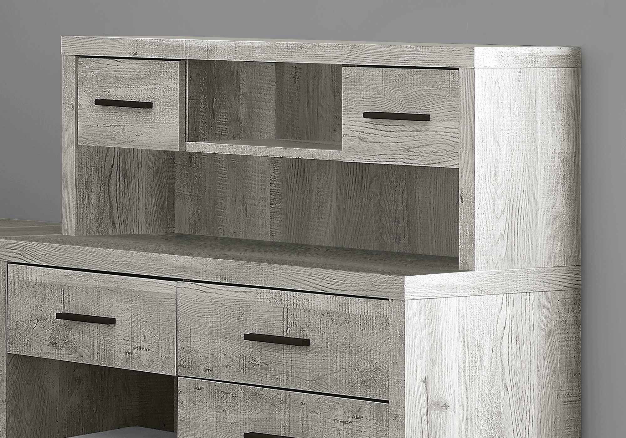 BUREAU D'ORDINATEUR - BOIS DE RÉCUPÉRATION GRIS COIN G/D ( Meuble Mtl ) 