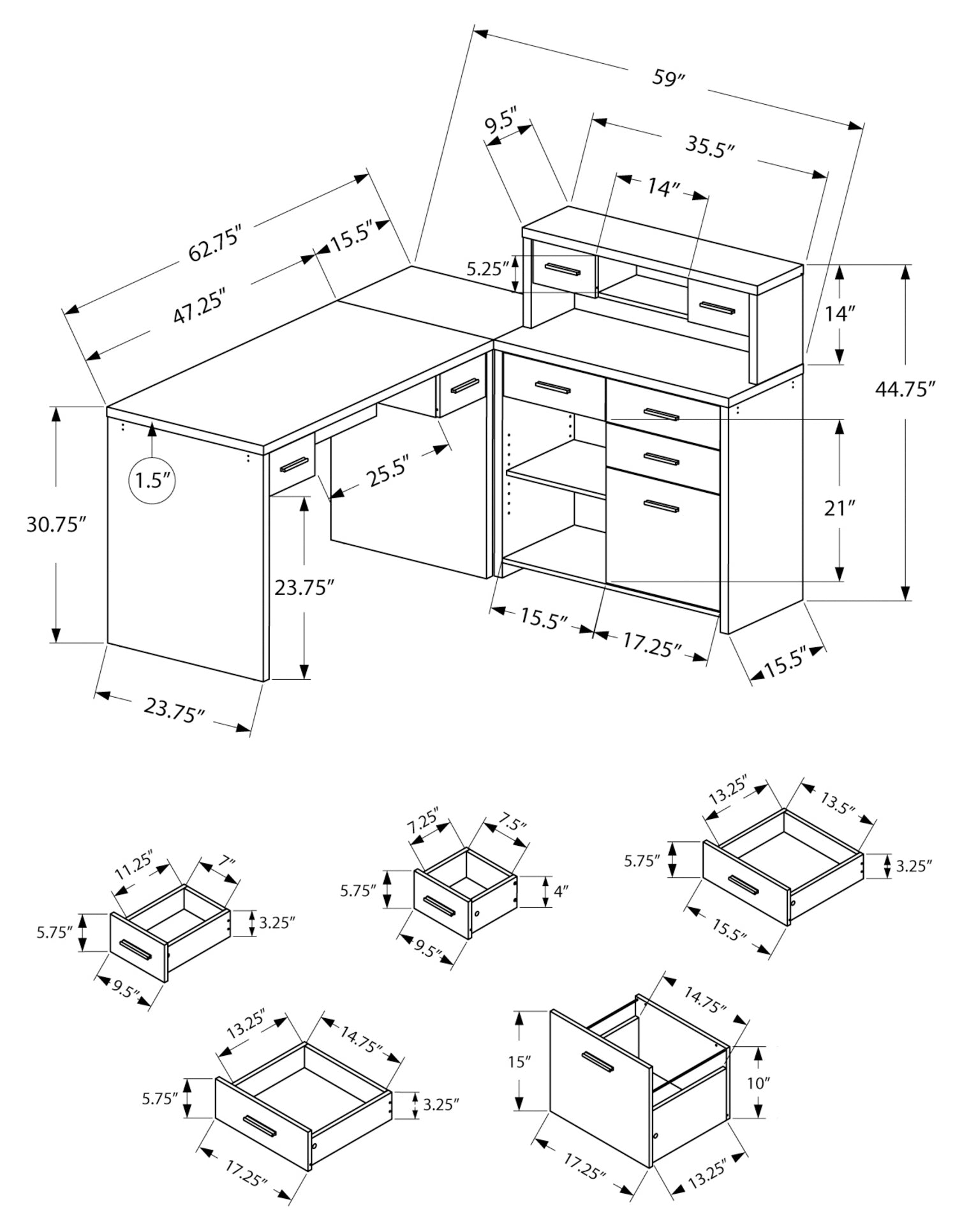 BUREAU D'ORDINATEUR - BOIS DE RÉCUPÉRATION TAUPE COIN G/D FAÇADE ( Meuble Mtl ) 