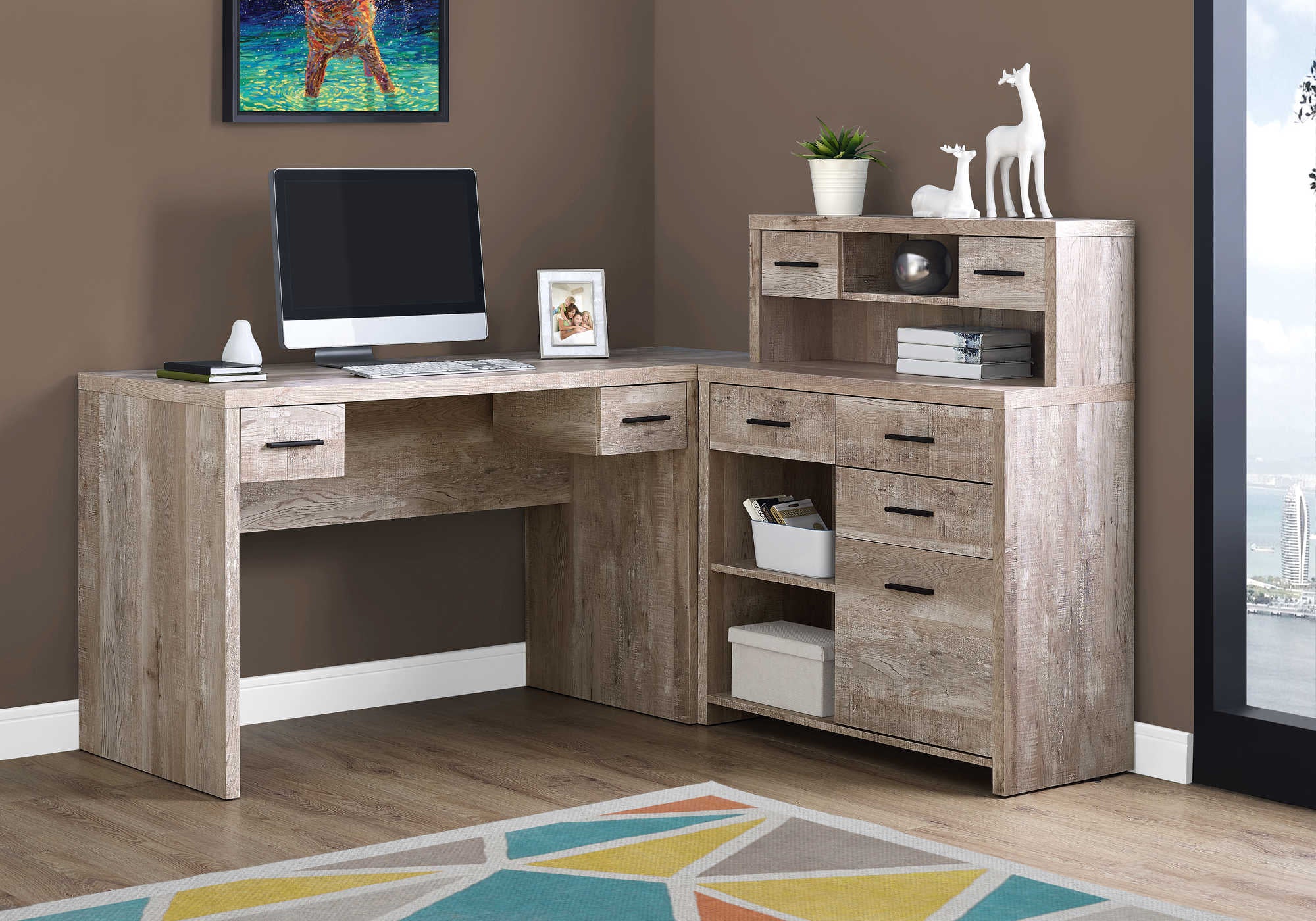 BUREAU D'ORDINATEUR - BOIS DE RÉCUPÉRATION TAUPE COIN G/D FAÇADE ( Meuble Mtl ) 