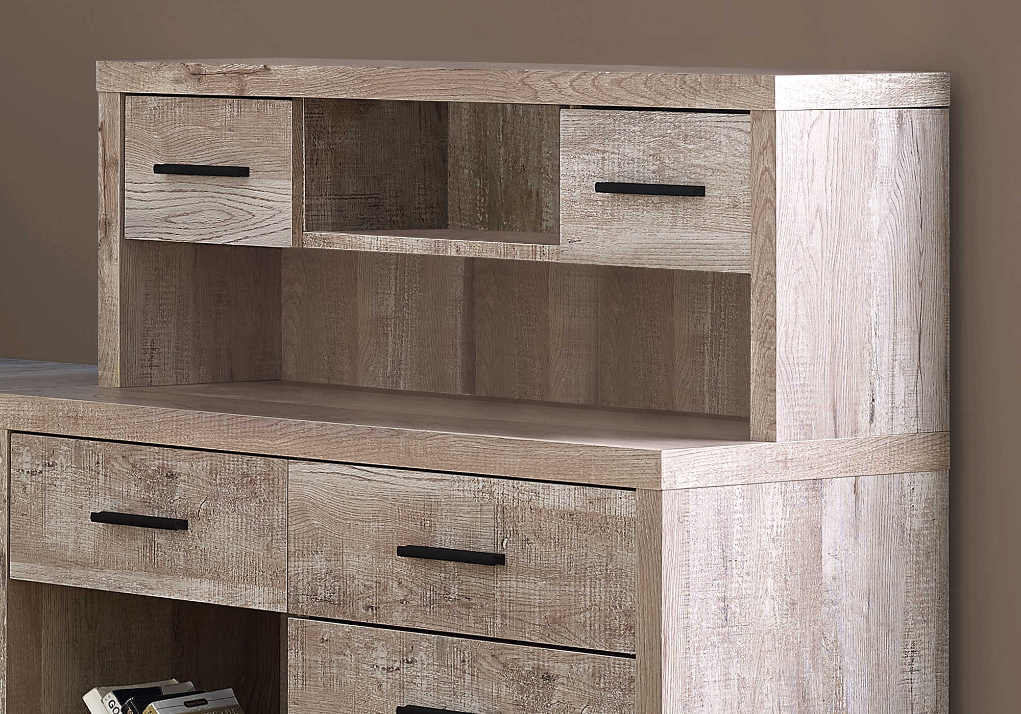 BUREAU D'ORDINATEUR - BOIS DE RÉCUPÉRATION TAUPE COIN G/D FAÇADE ( Meuble Mtl ) 