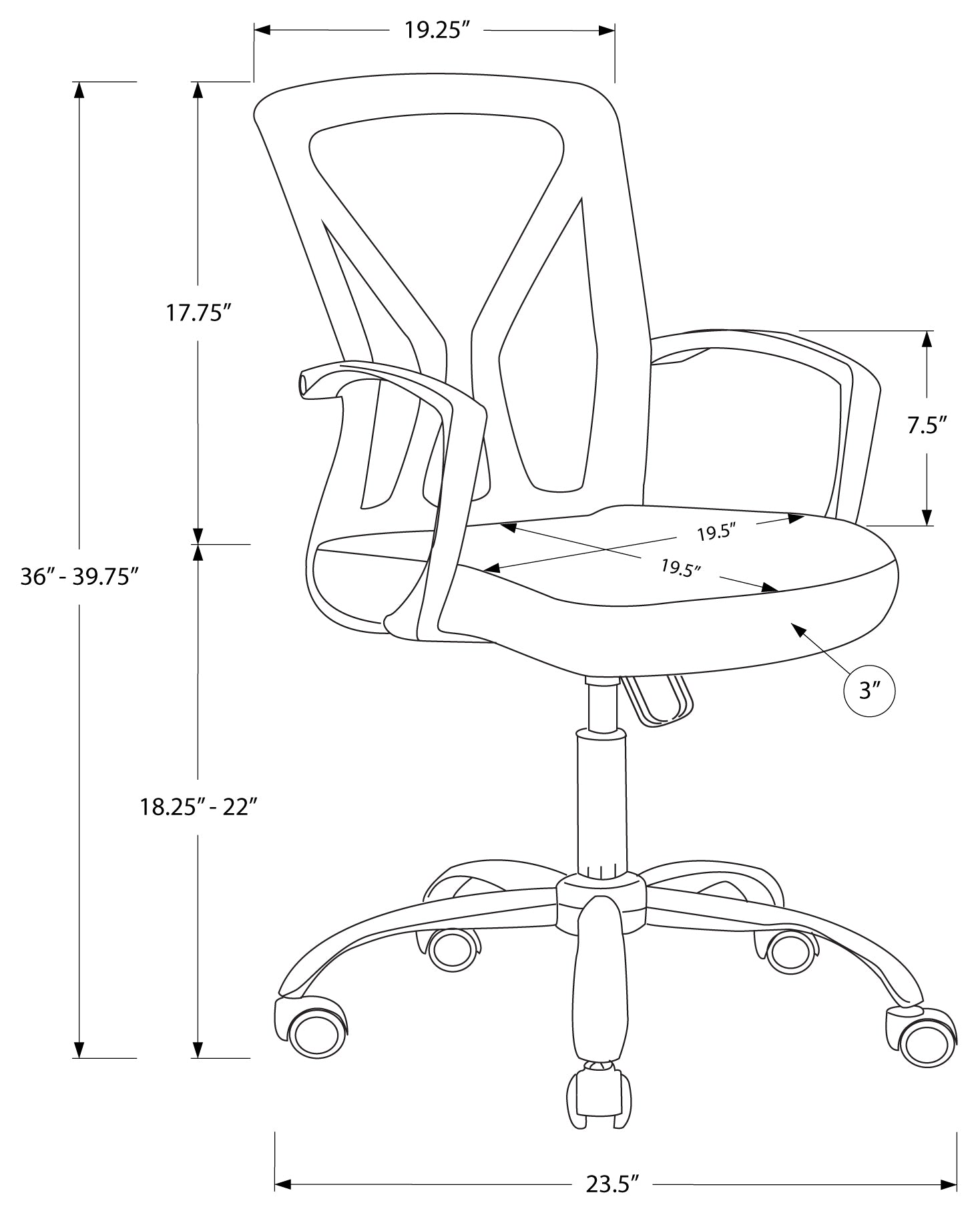 CHAISE DE BUREAU - NOIR / PIETEMENT CHROME SUR ROULETTES ( Meuble Mtl ) 