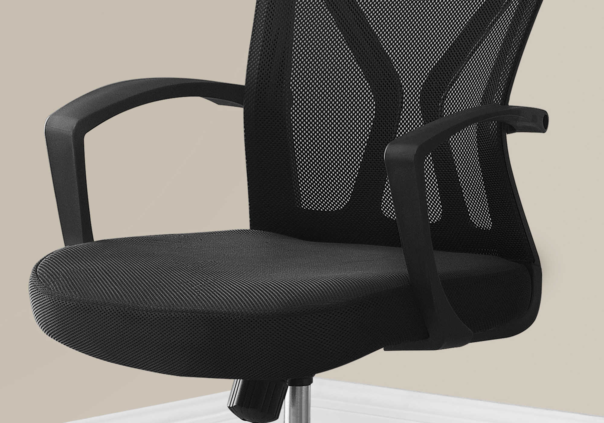 CHAISE DE BUREAU - NOIR / PIETEMENT CHROME SUR ROULETTES ( Meuble Mtl ) 