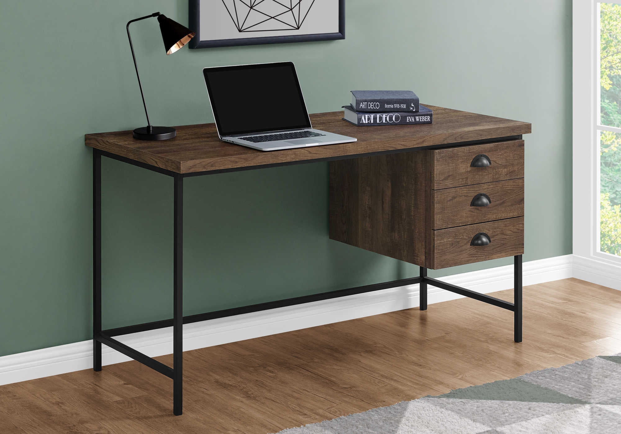 BUREAU D'ORDINATEUR - 55"L / BOIS BRUN / MÉTAL NOIR ( Meuble Mtl ) 