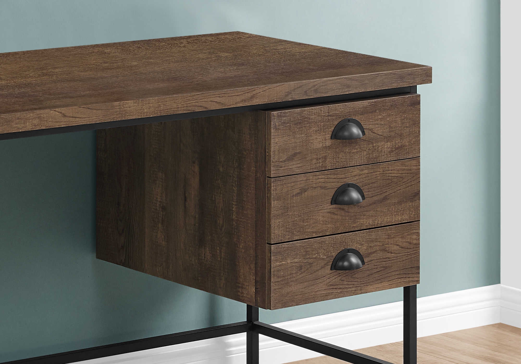 BUREAU D'ORDINATEUR - 55"L / BOIS BRUN / MÉTAL NOIR ( Meuble Mtl ) 