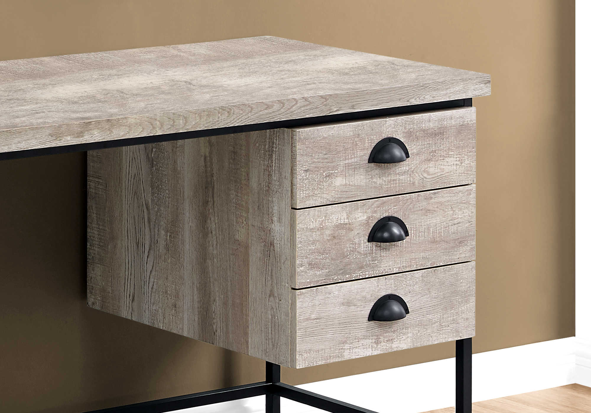BUREAU D'ORDINATEUR - 55"L / BOIS DE RÉCUPÉRATION TAUPE / MÉTAL NOIR ( Meuble Mtl ) 