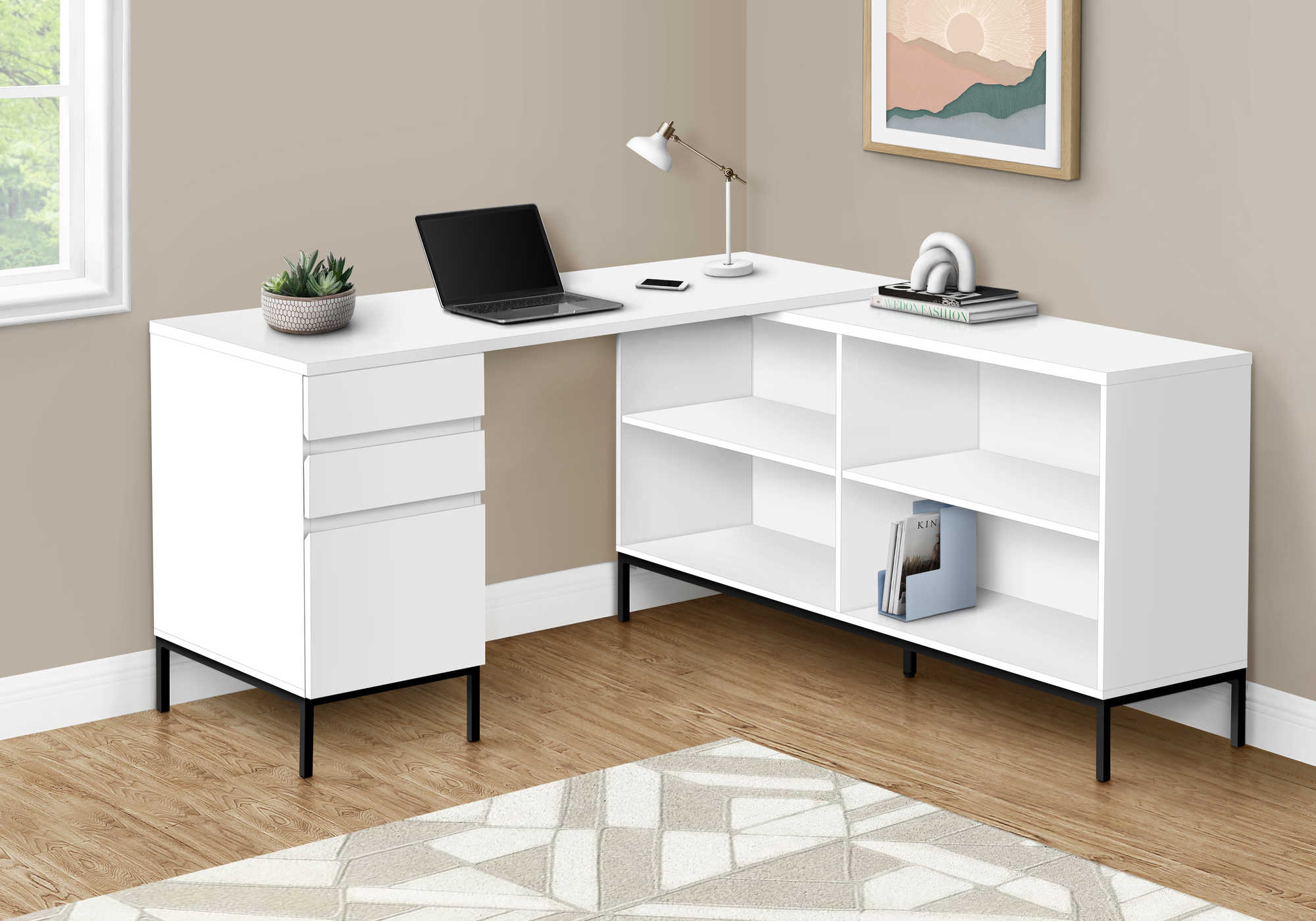 BUREAU D'ORDINATEUR - 60"L / COIN EN L BLANC ( Meuble Mtl ) 