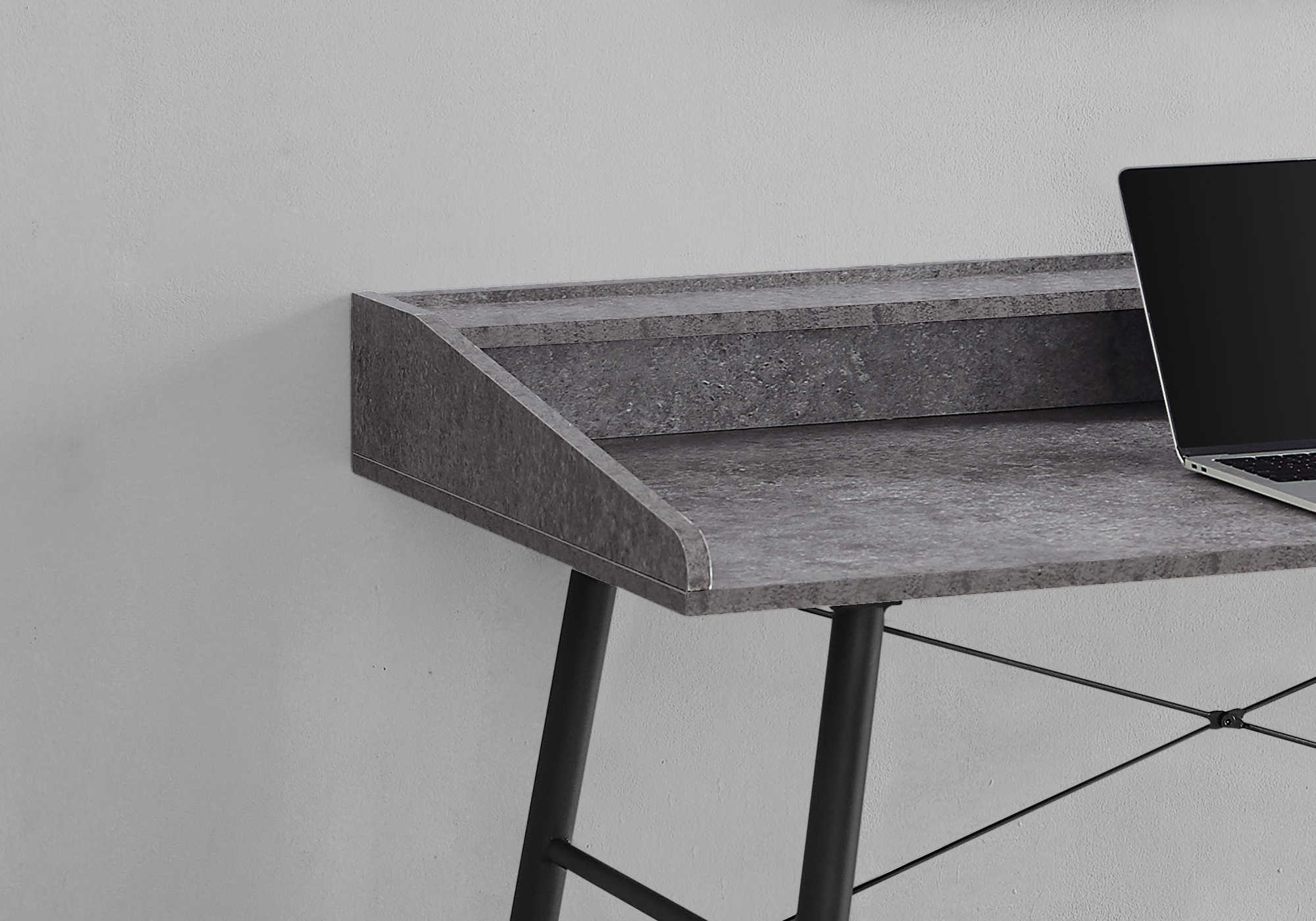 BUREAU D'ORDINATEUR - 48"L / SIMILI PIERRE GRIS / METAL NOIR ( Meuble Mtl )