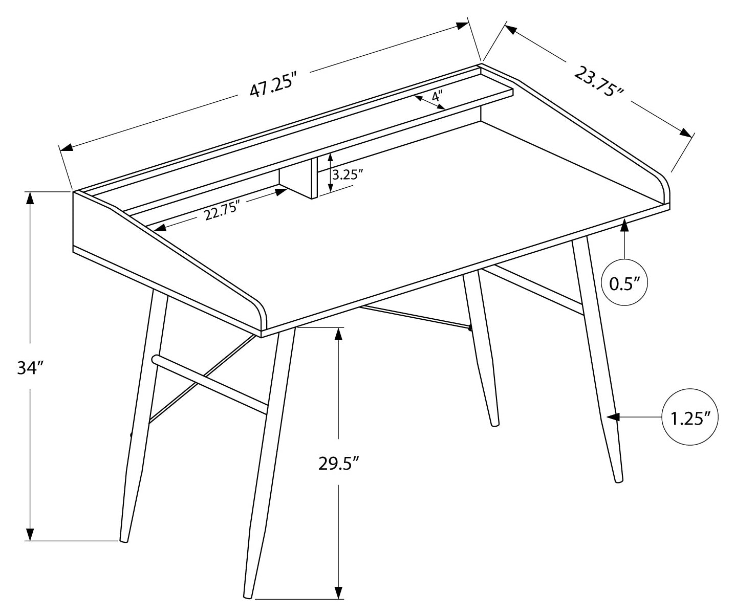 BUREAU D'ORDINATEUR - 48"L / ASPECT MARBRE NOIR / MÉTAL NOIR ( Meuble Mtl ) 