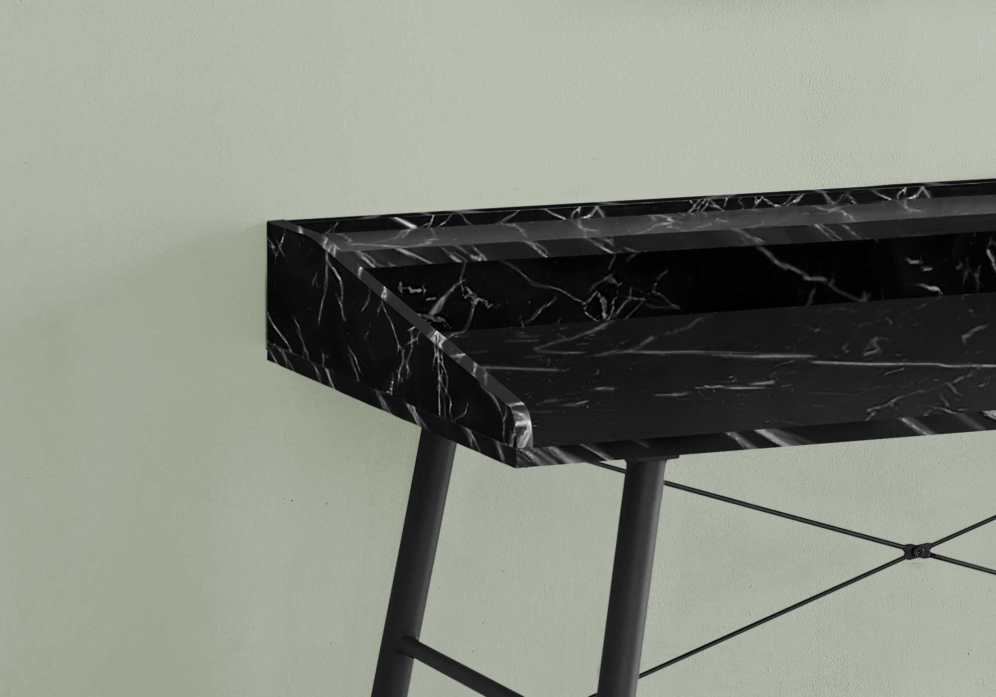 BUREAU D'ORDINATEUR - 48"L / ASPECT MARBRE NOIR / MÉTAL NOIR ( Meuble Mtl ) 
