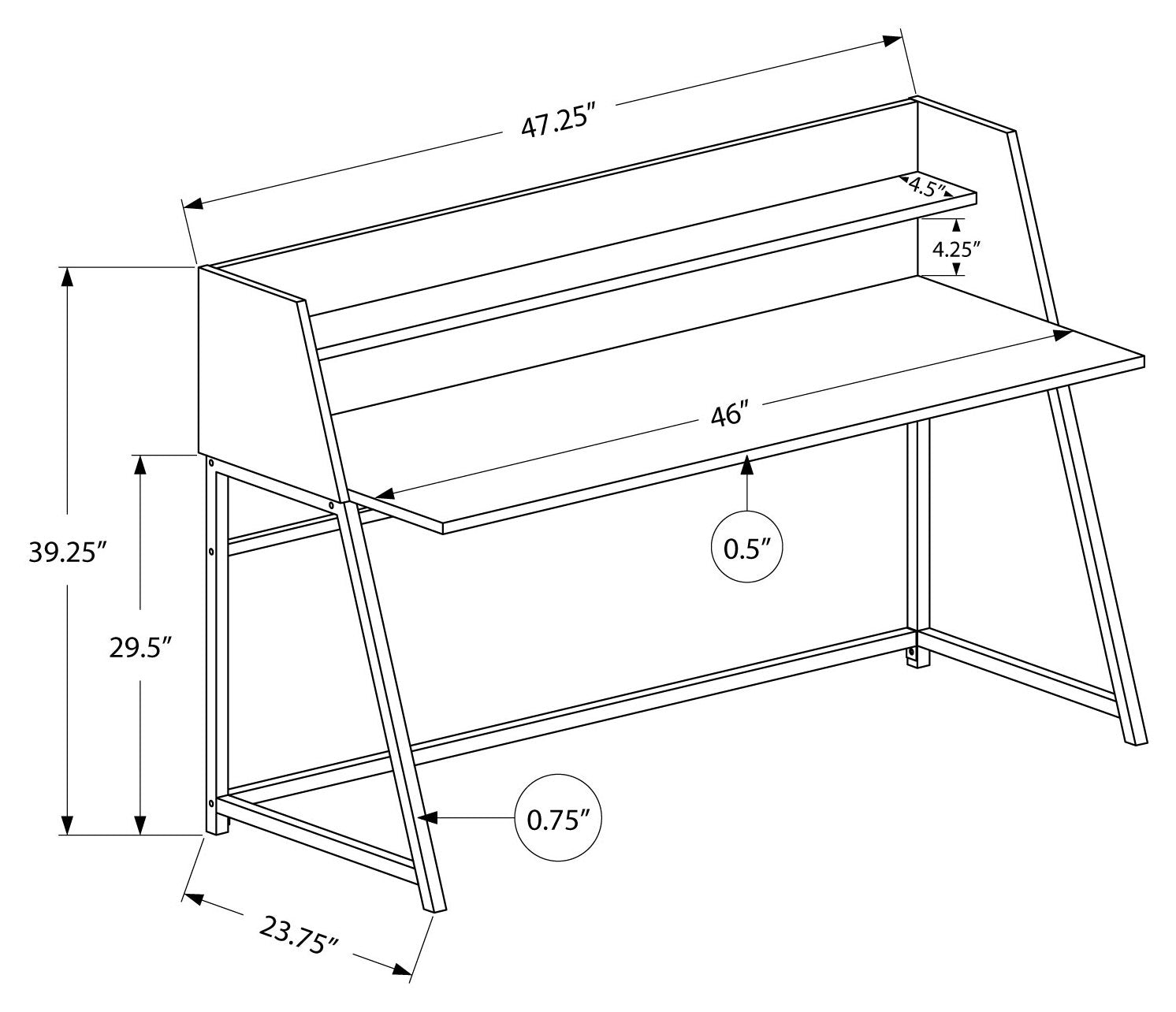 BUREAU D'ORDINATEUR - 48"L / GRIS / METAL NOIR ( Meuble Mtl ) 