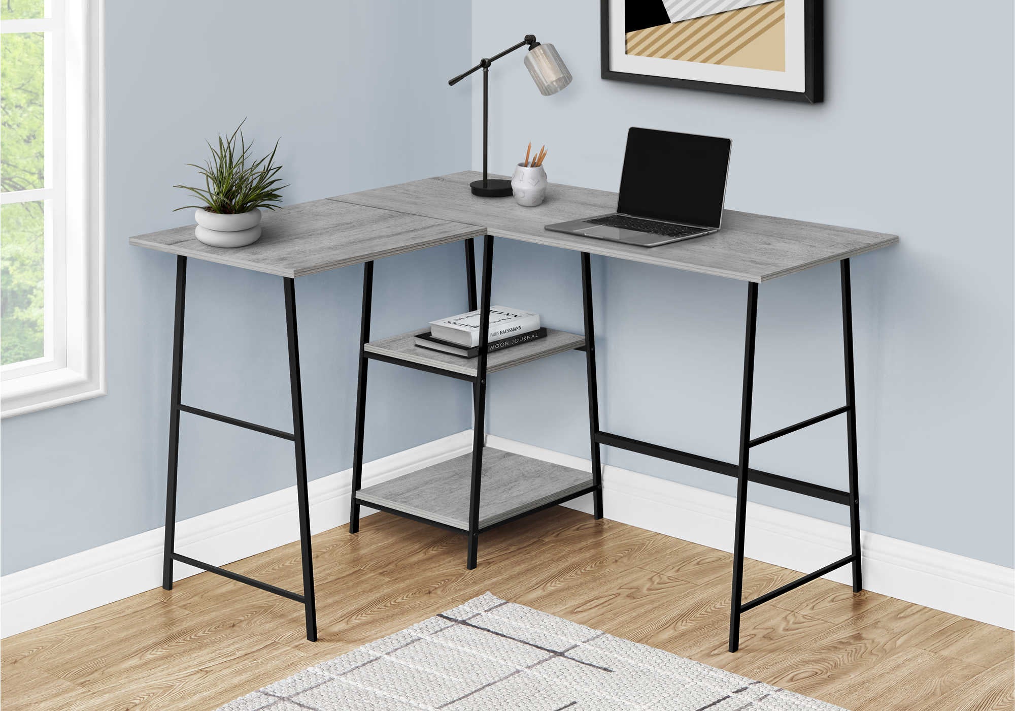 BUREAU D'ORDINATEUR - 48"L / DESSUS GRIS / COIN METAL NOIR ( Meuble Mtl ) 