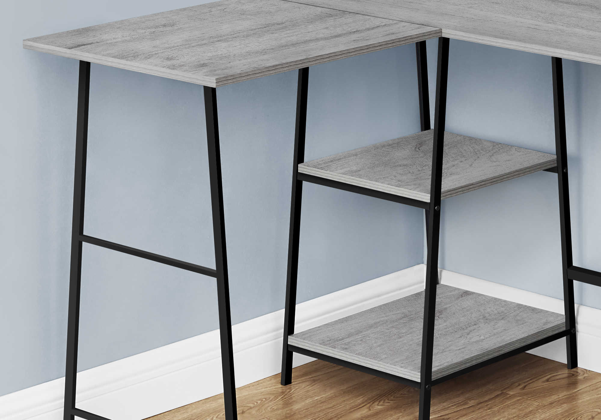 BUREAU D'ORDINATEUR - 48"L / DESSUS GRIS / COIN METAL NOIR ( Meuble Mtl ) 