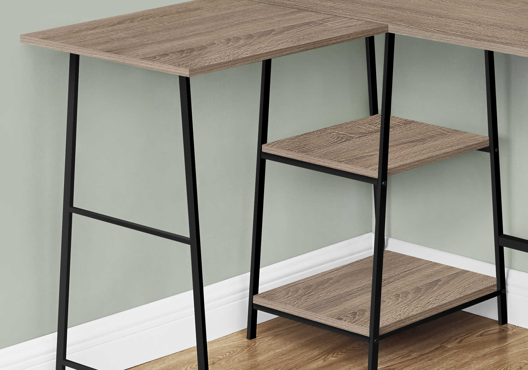 BUREAU D'ORDINATEUR - 48"L / DESSUS TAUPE FONCE / COIN METAL NOIR ( Meuble Mtl ) 