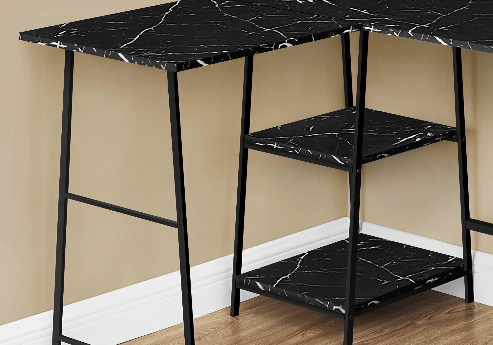 BUREAU D'ORDINATEUR - 48"L / MARBRE NOIR / COIN METAL NOIR ( Meuble Mtl ) 