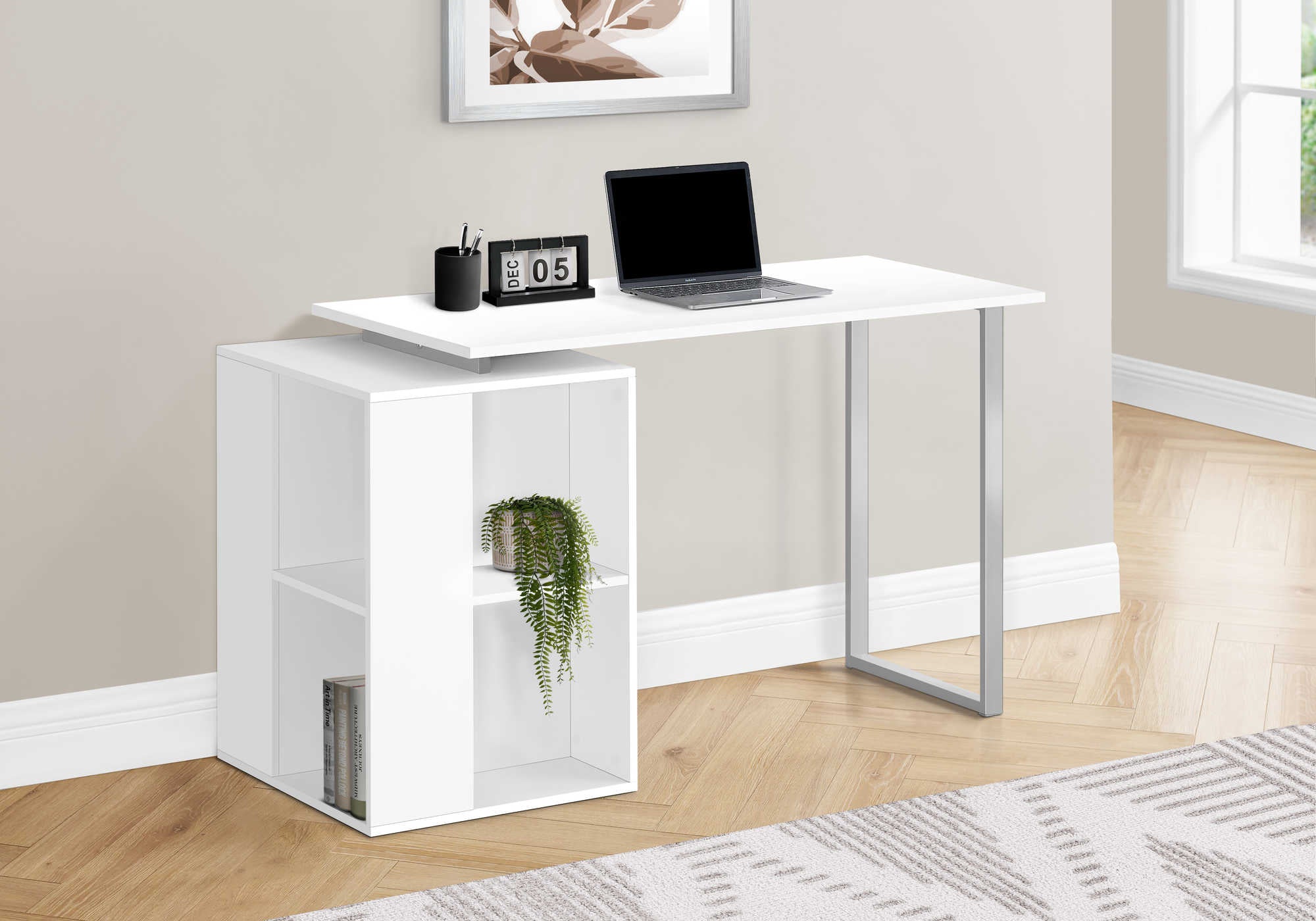 BUREAU D'ORDINATEUR - 55"L / BLANC ORIENTATION GAUCHE OU DROITE ( Meuble Mtl ) 