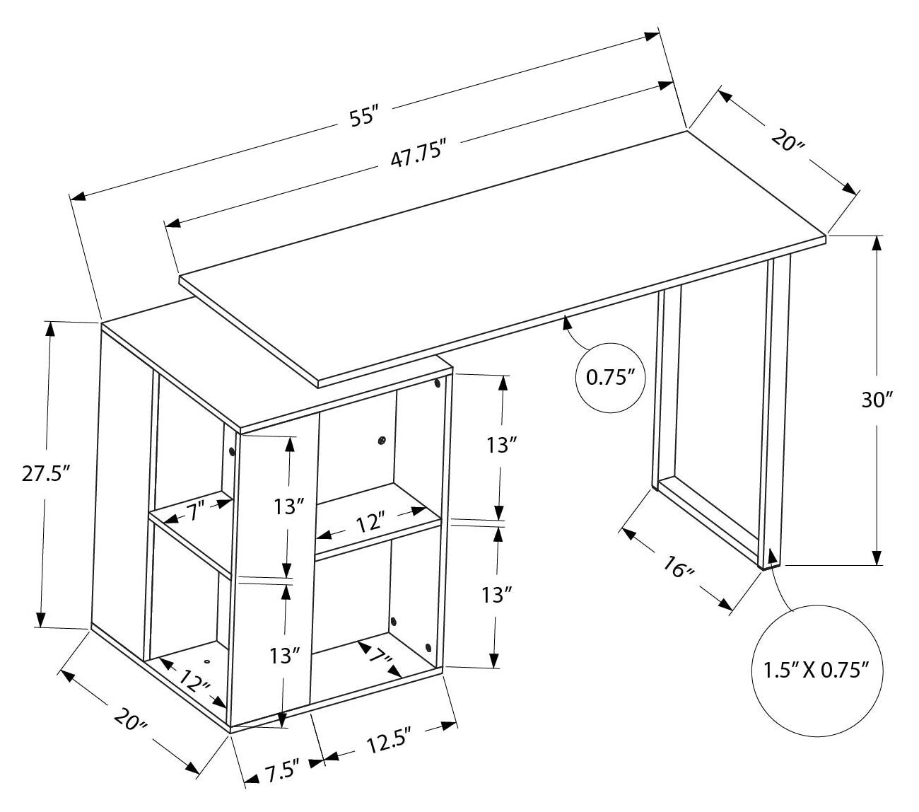 BUREAU D'ORDINATEUR - 55"L / BLANC ORIENTATION GAUCHE OU DROITE ( Meuble Mtl ) 