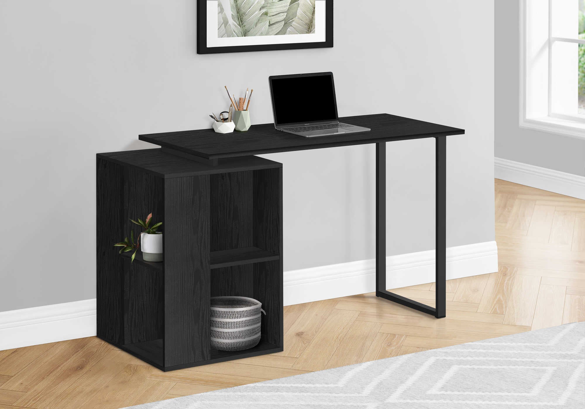 BUREAU D'ORDINATEUR - 55"L / CHENE NOIR ORIENTATION GAUCHE OU DROITE ( Meuble Mtl ) 