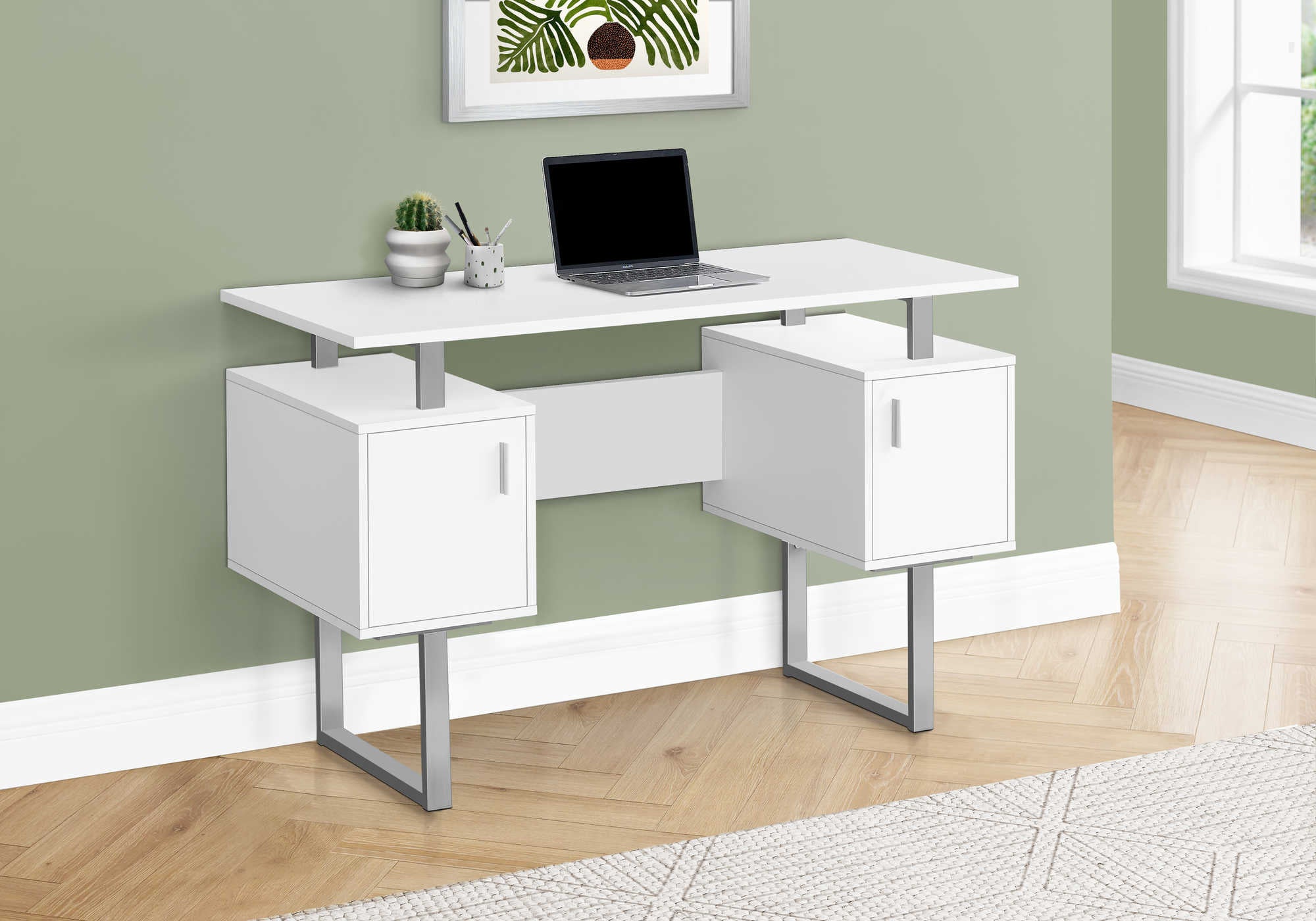 BUREAU D'ORDINATEUR - 48"L / BLANC / METAL ARGENT ( Meuble Mtl ) 