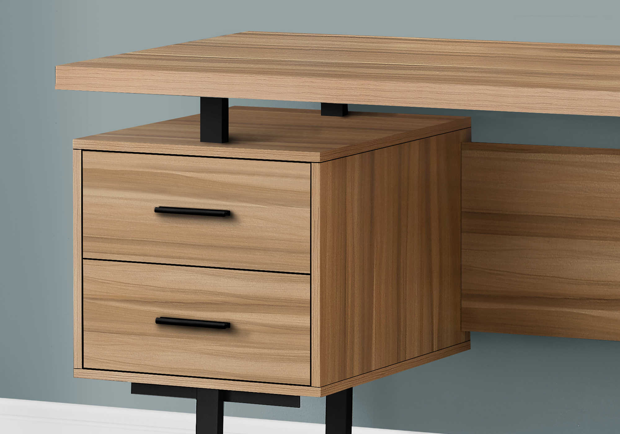 BUREAU D'ORDINATEUR - 60"L / BOIS DE RÉCUPÉRATION LÉGER / MÉTAL NOIR ( Meuble Mtl ) 