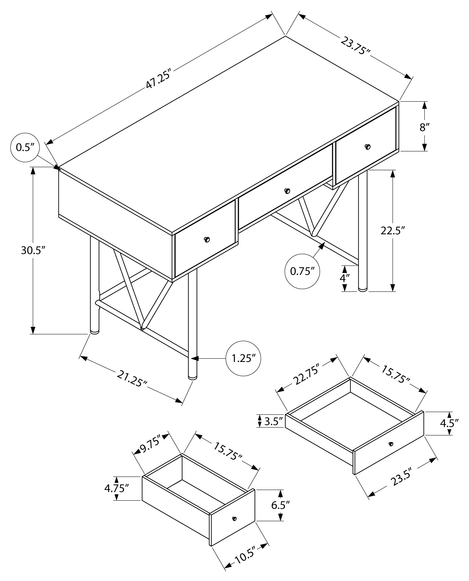 BUREAU D'ORDINATEUR - 48"L / CERISE / METAL NOIR ( Meuble Mtl ) 