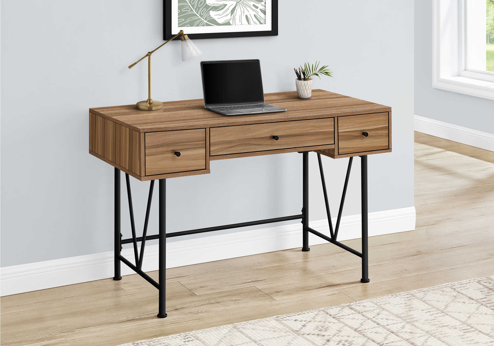 BUREAU D'ORDINATEUR - 48"L / BOIS DE RÉCUPÉRATION LÉGER / MÉTAL NOIR ( Meuble Mtl ) 