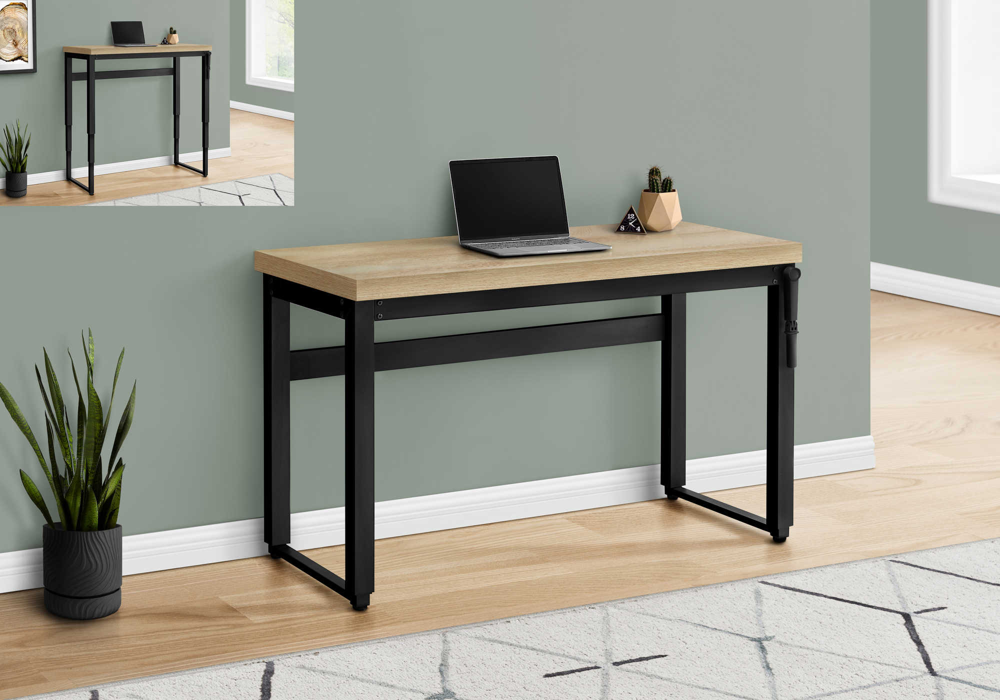 BUREAU D'ORDINATEUR - 48"L / NATUREL / HAUTEUR AJUSTABLE / METAL NOIR ( Meuble Mtl ) 