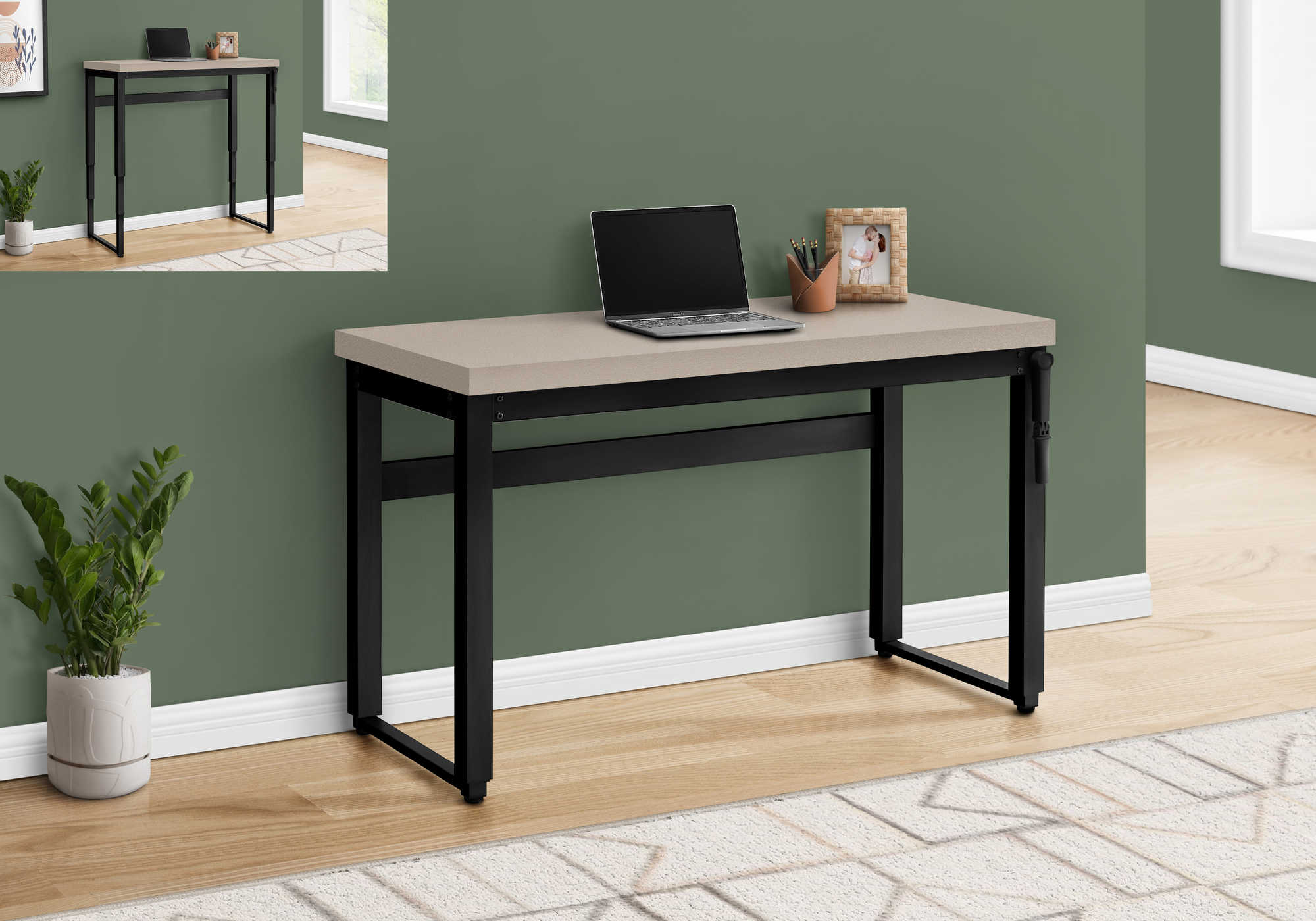 BUREAU D'ORDINATEUR - 48"L / TAUPE MODERNE / HAUTEUR AJUSTABLE / NOIR ( Meuble Mtl ) 
