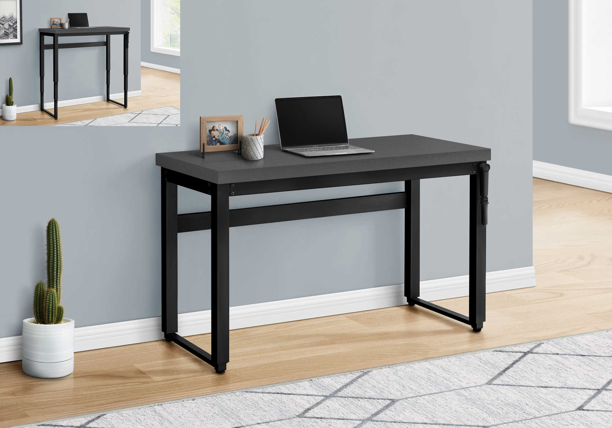 BUREAU D'ORDINATEUR - 48"L / GRIS MODERNE / HAUTEUR AJUSTABLE/ NOIR 