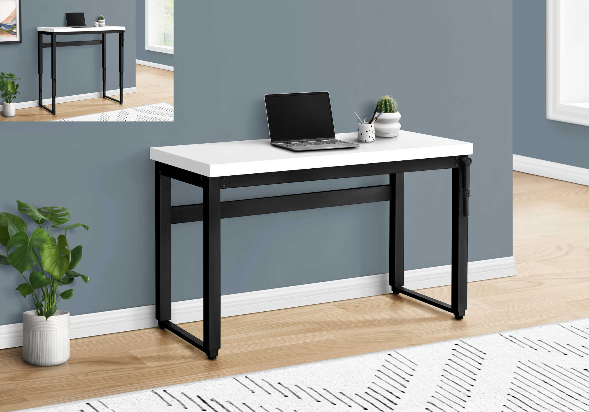 BUREAU D'ORDINATEUR - 48"L / BLANC / HAUTEUR AJUSTABLE/ METAL NOIR ( Meuble Mtl ) 